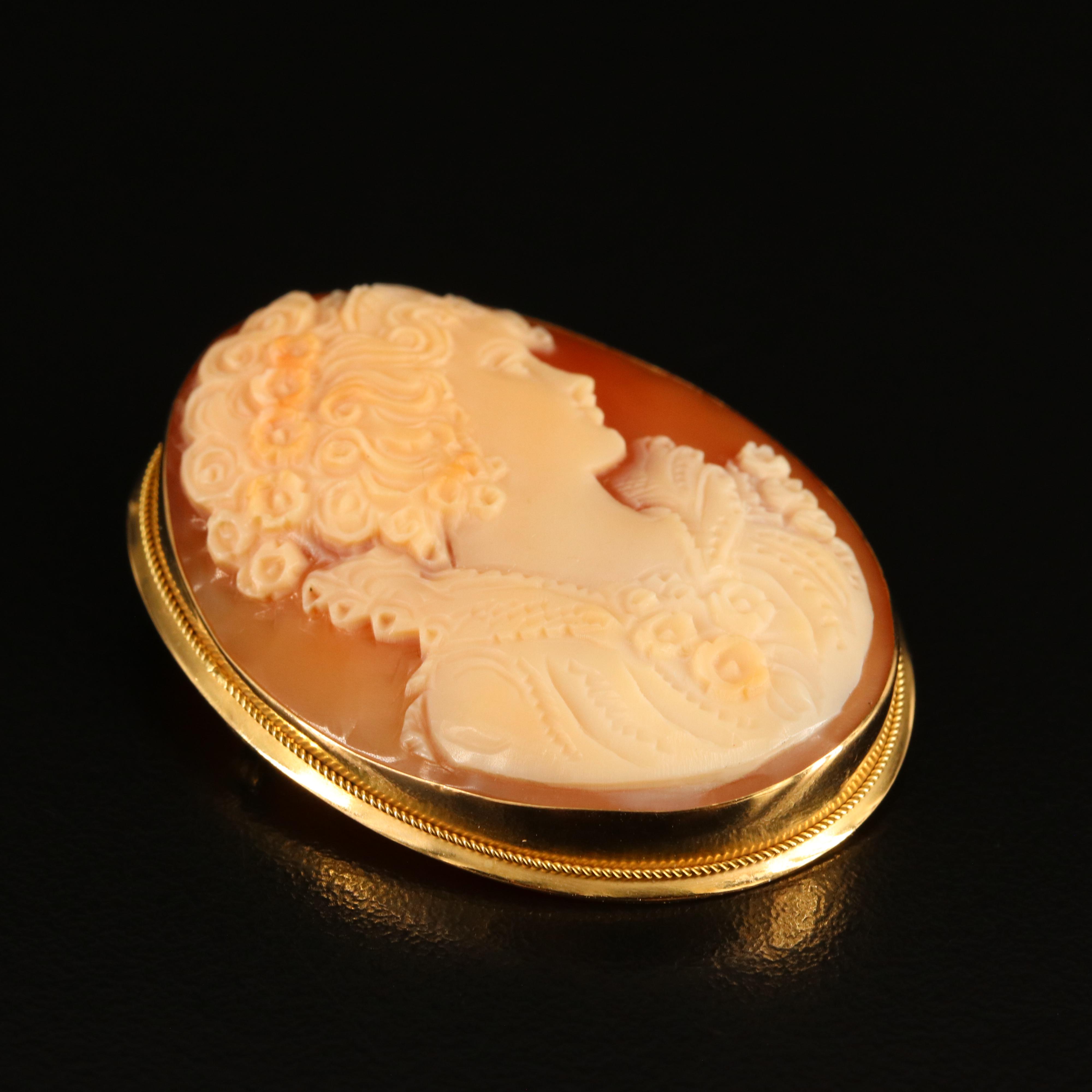 18K Shell Cameo Converter Brooch