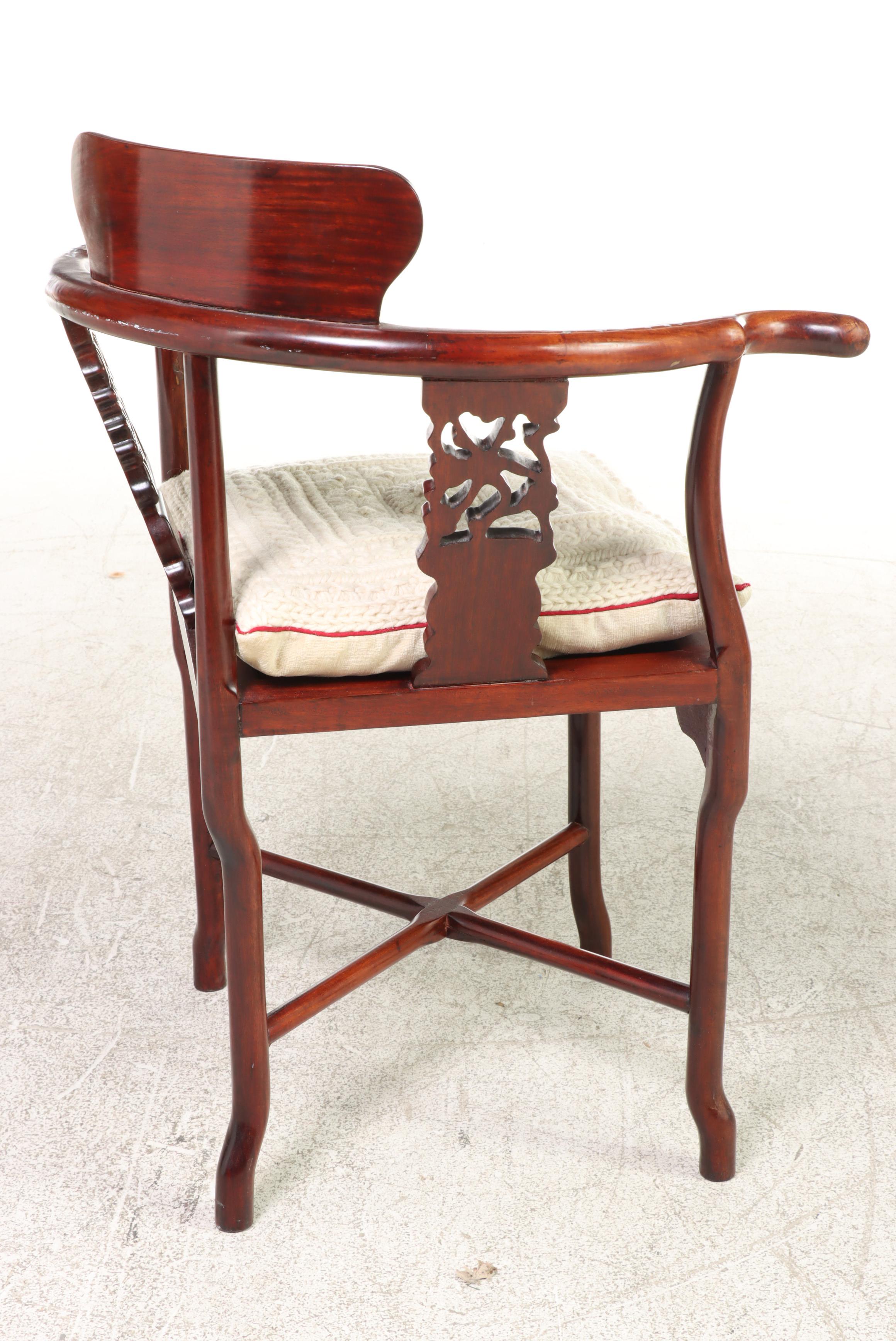 Chinese Carved Hardwood and Mother-of-Pearl Inlaid Corner Armchair
