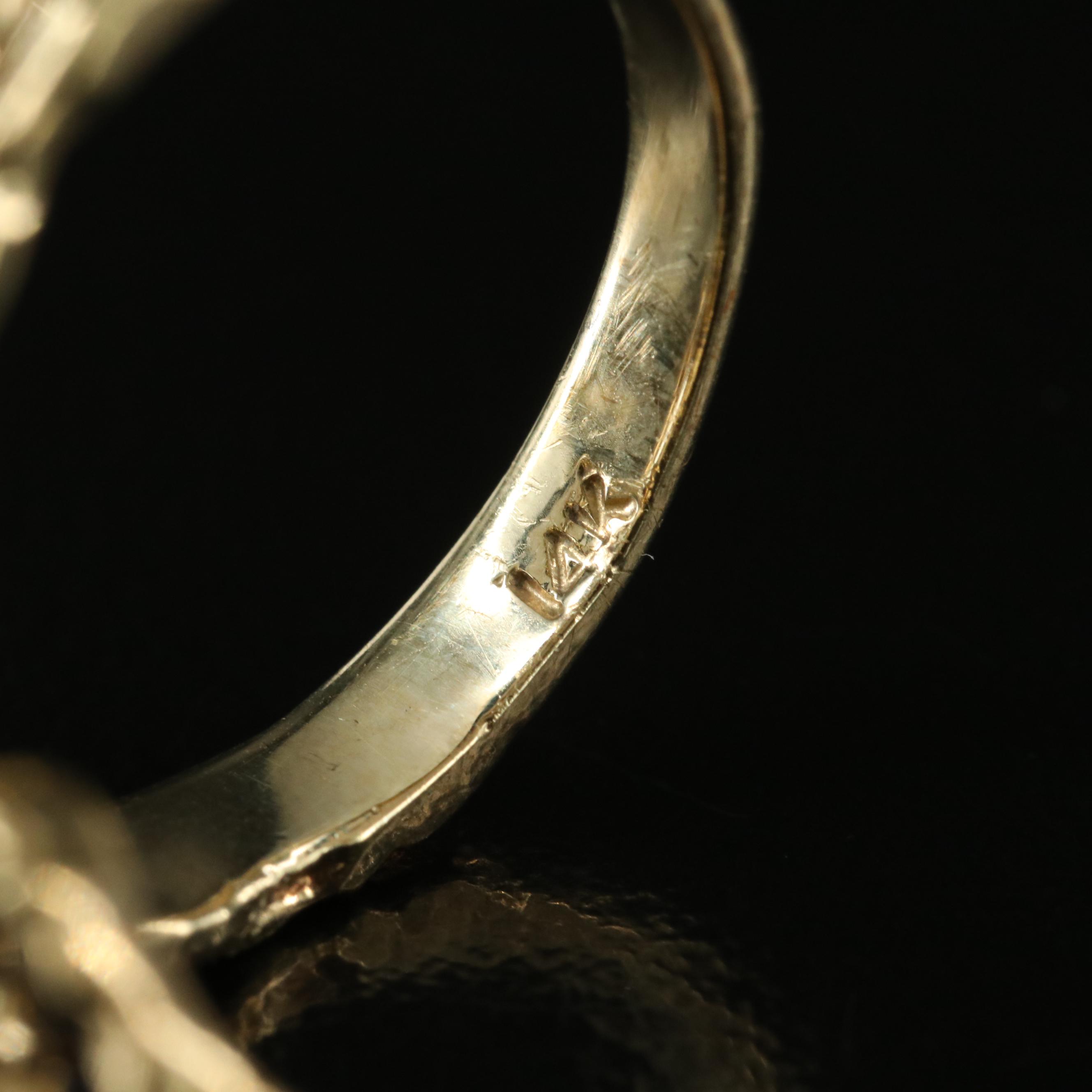 14K Diamond and Enamel Foliate Ring with 10K Butterfly Accent