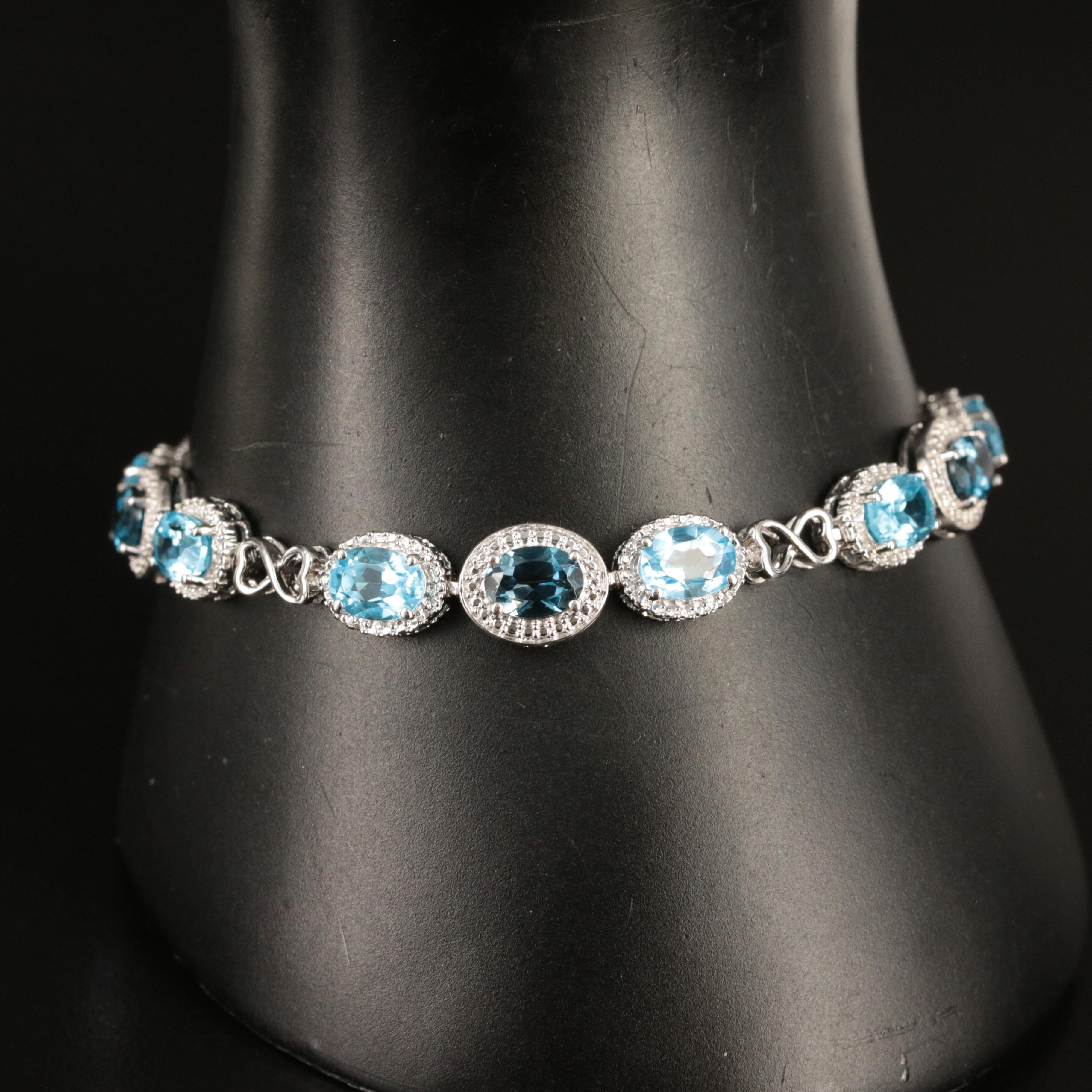 Sterling Swiss Blue Topaz, London Blue Topaz and Diamond Bracelet
