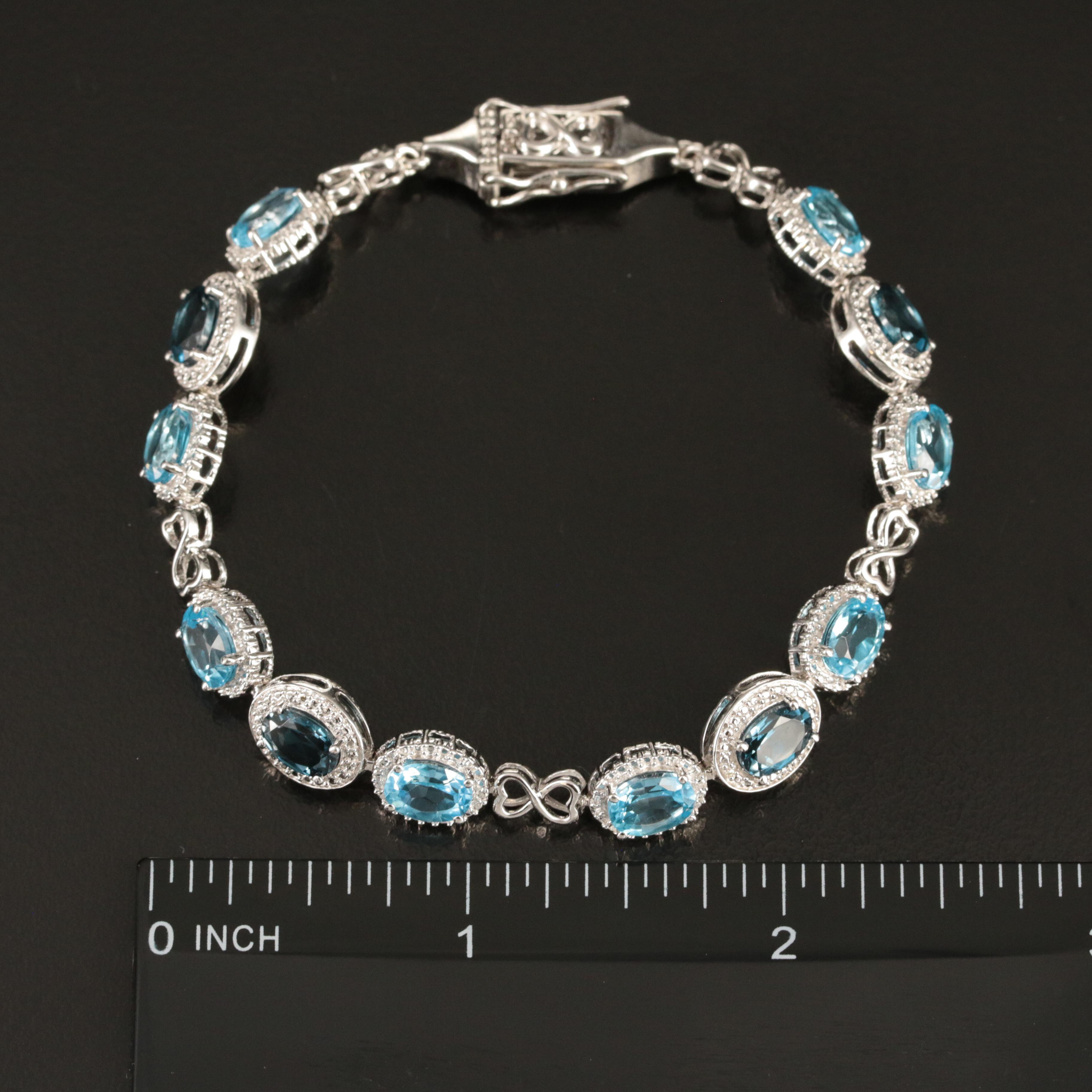 Sterling Swiss Blue Topaz, London Blue Topaz and Diamond Bracelet