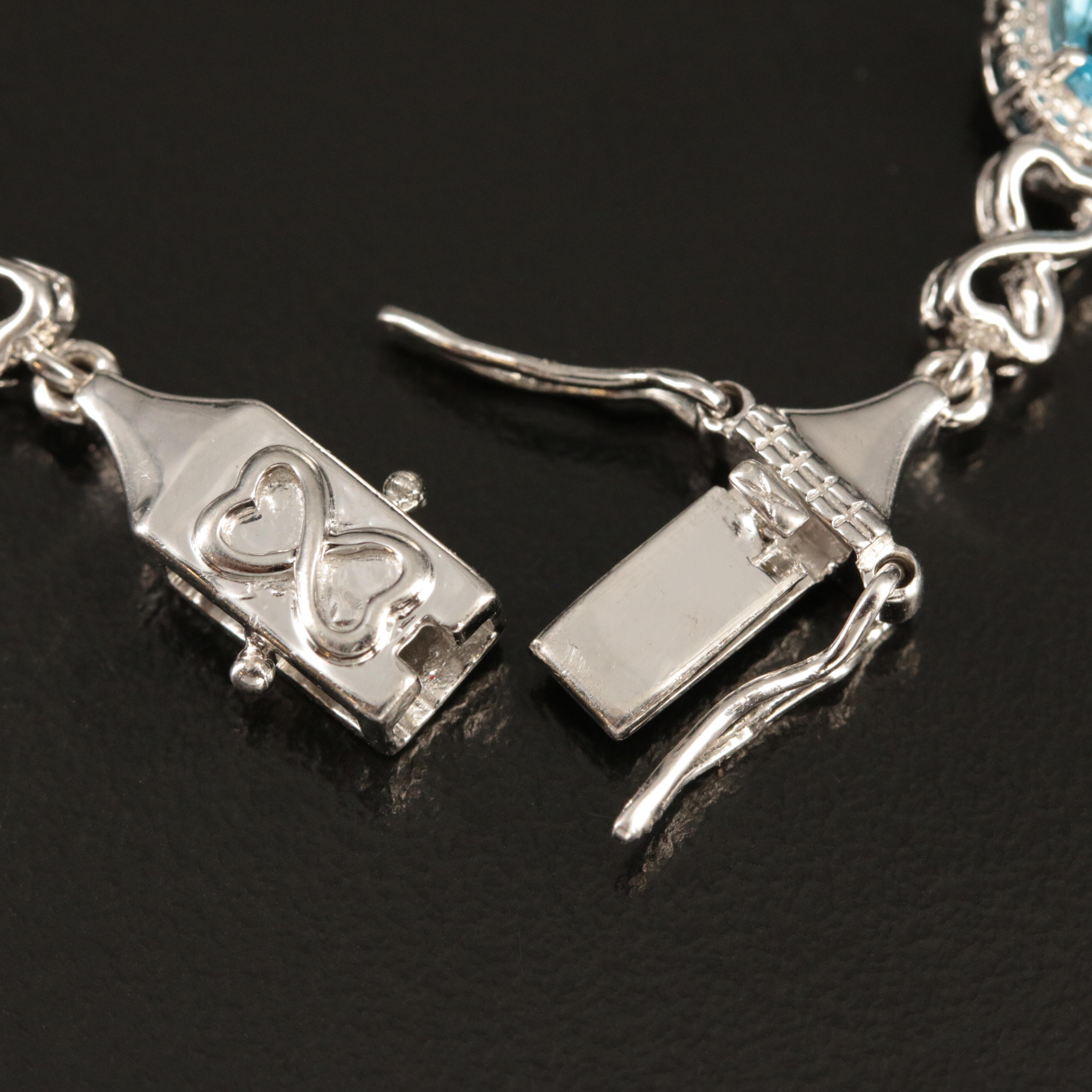 Sterling Swiss Blue Topaz, London Blue Topaz and Diamond Bracelet