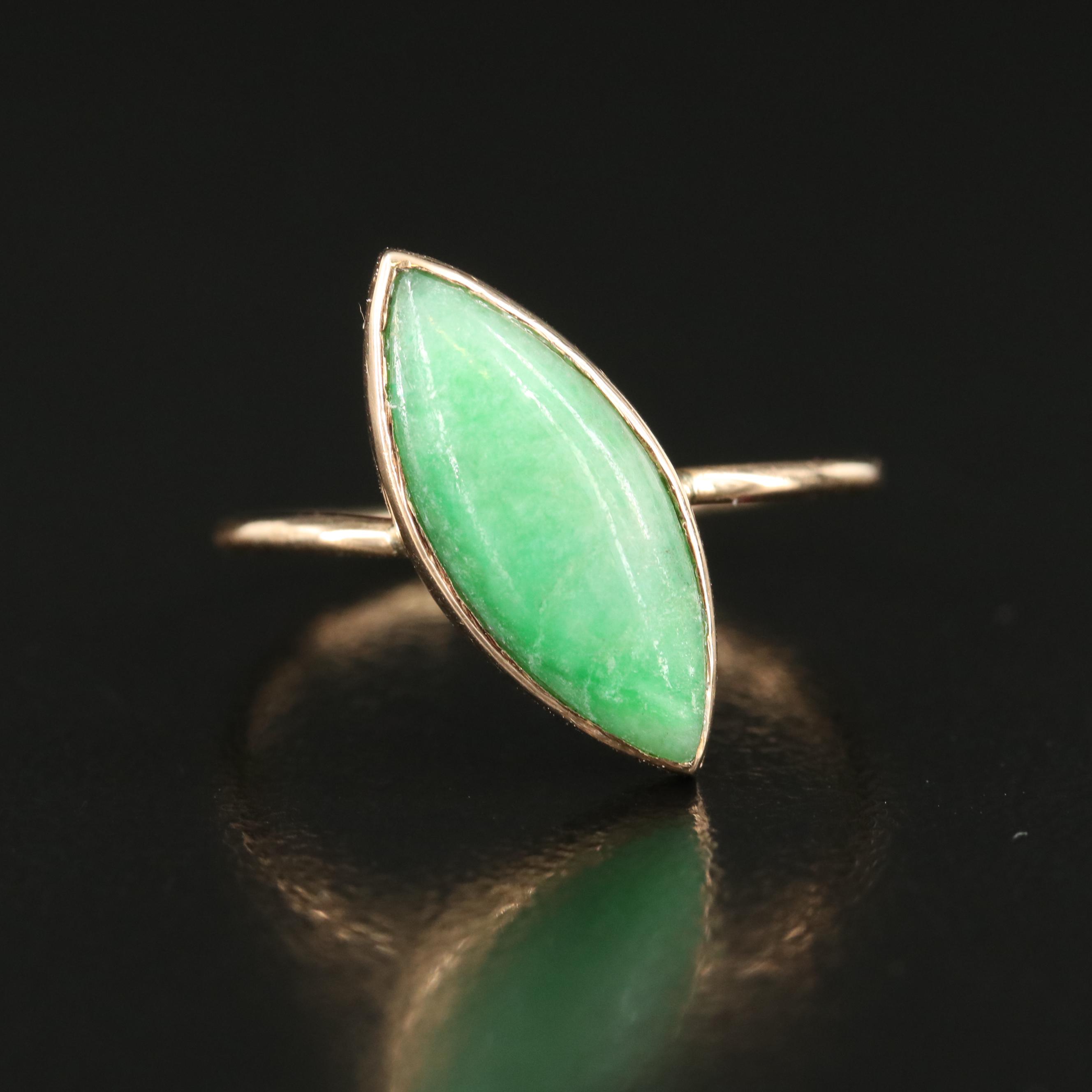 14K Jadeite Navette Ring