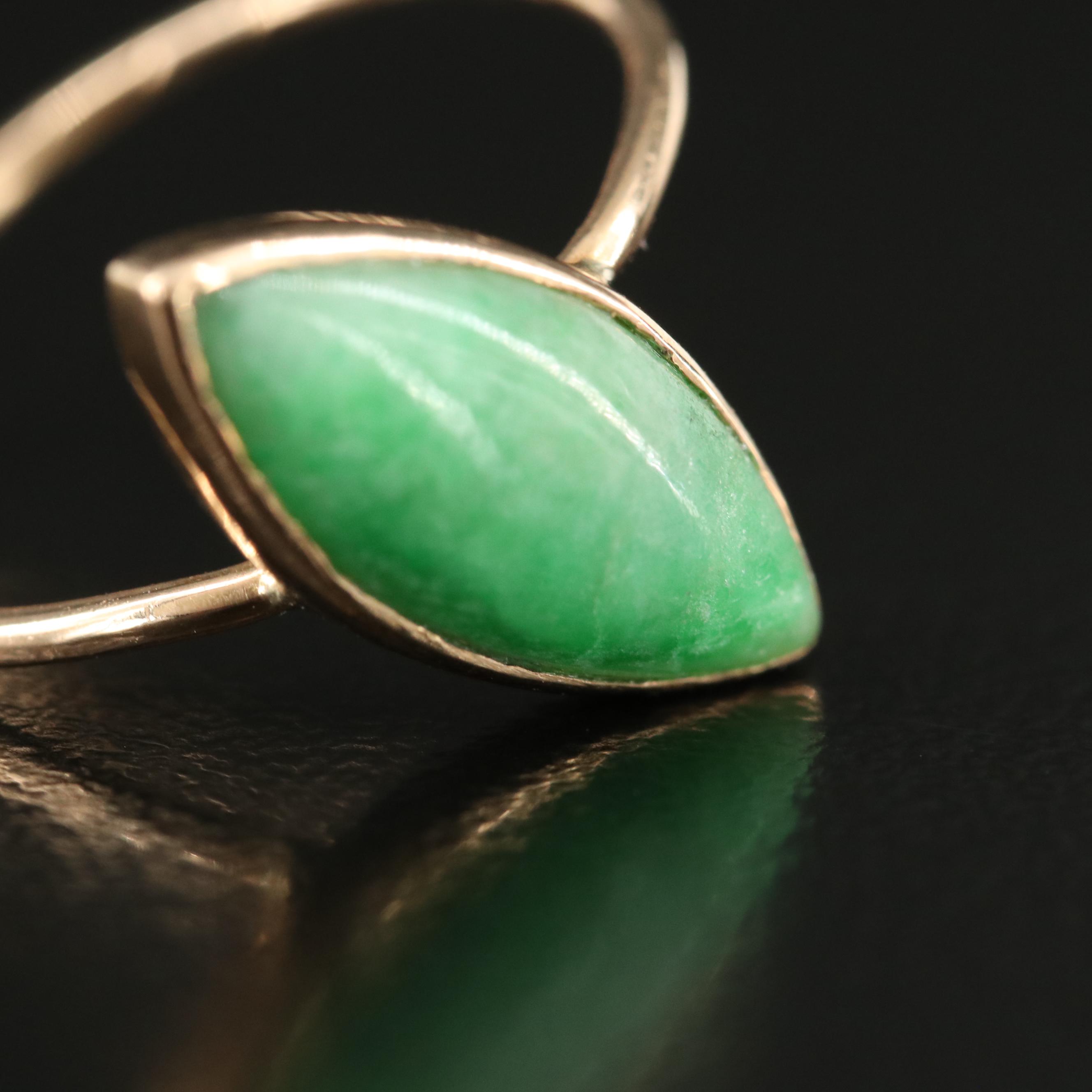 14K Jadeite Navette Ring