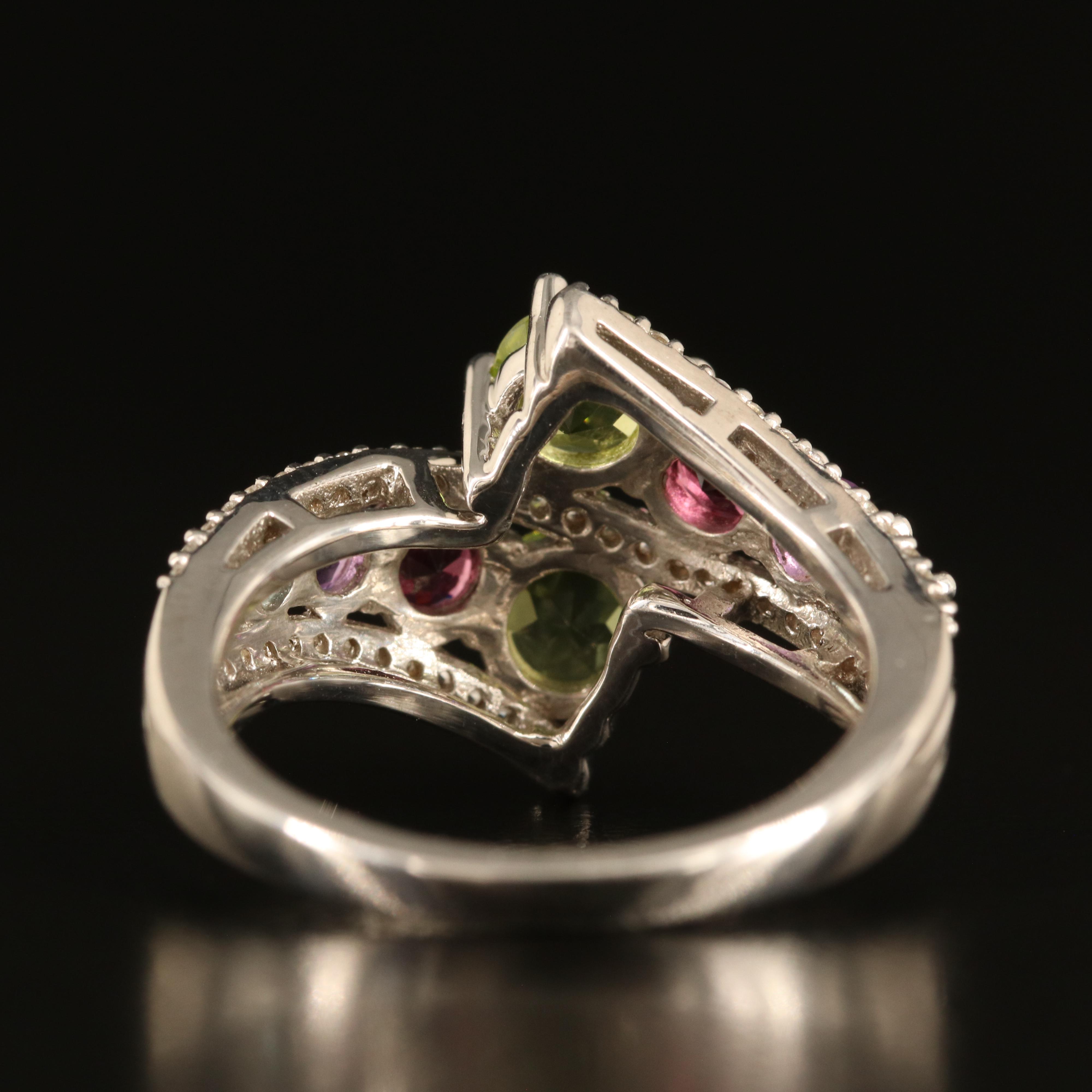 Sterling Peridot and Gemstone Bypass Ring