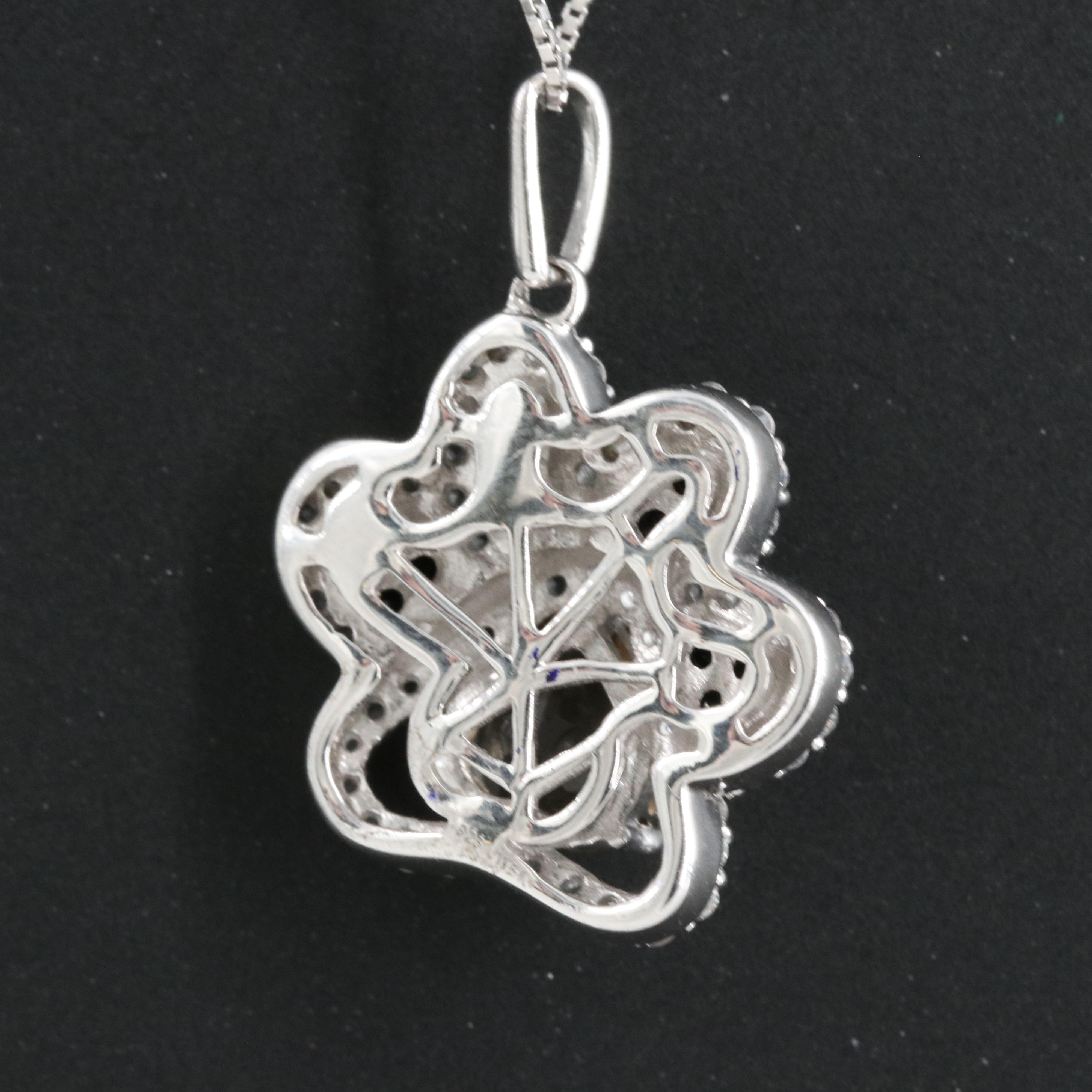 Smoky Quartz, Sapphire and Cubic Zirconia Paw Print Pendant on 10K Box Chain