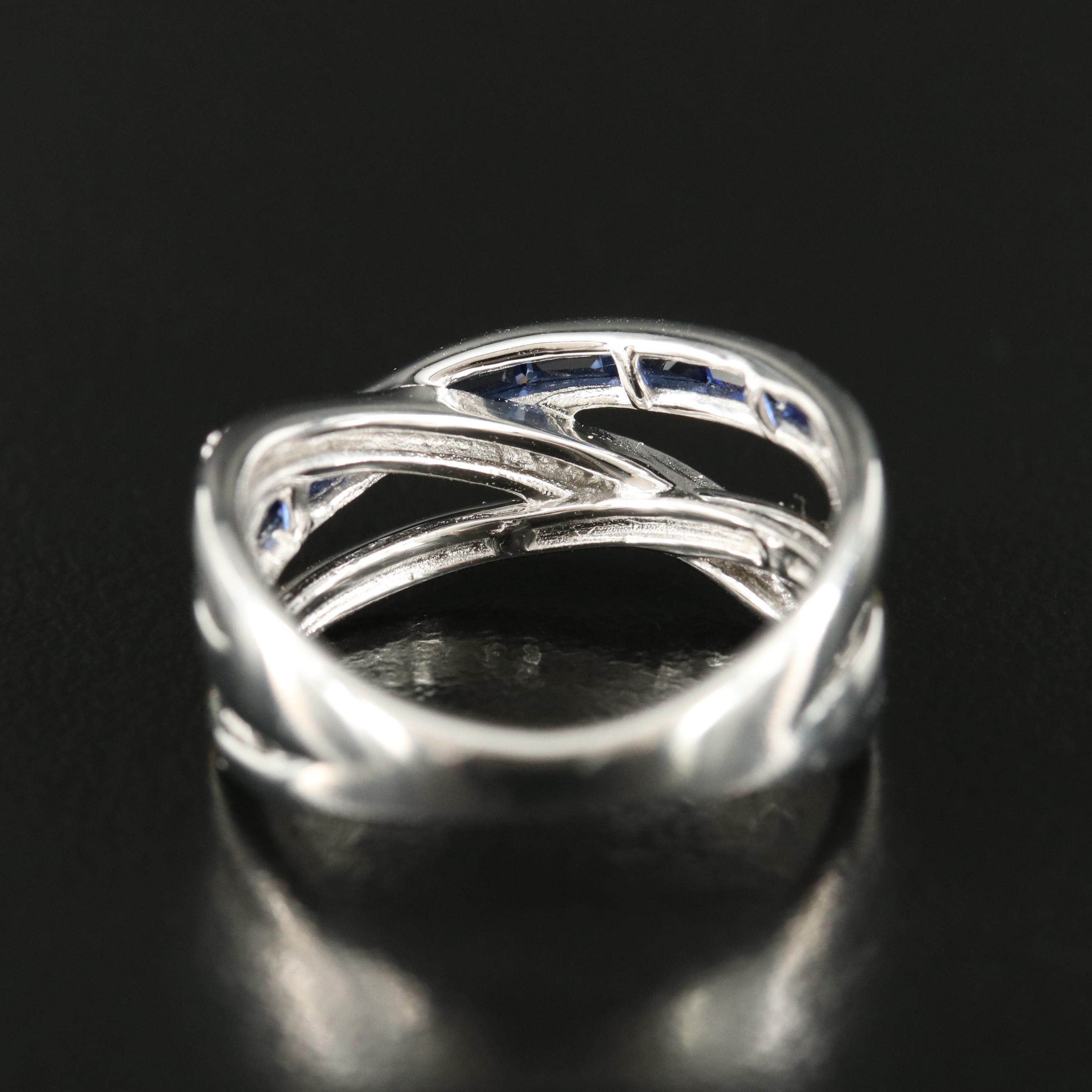 Sterling Sapphire and White Sapphire Crossover Ring with 10K Rose Gold Accents