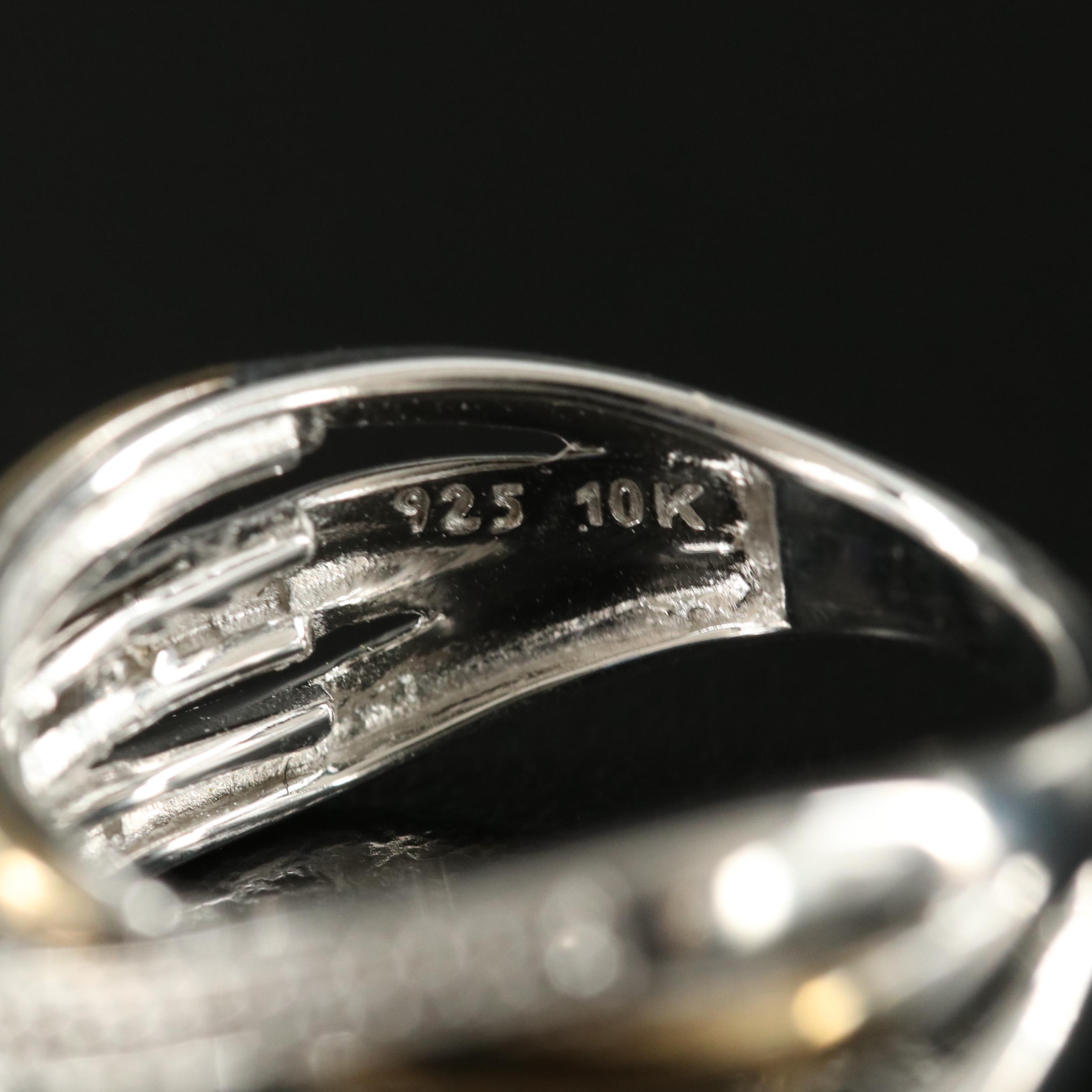 Sterling Sapphire and White Sapphire Crossover Ring with 10K Rose Gold Accents