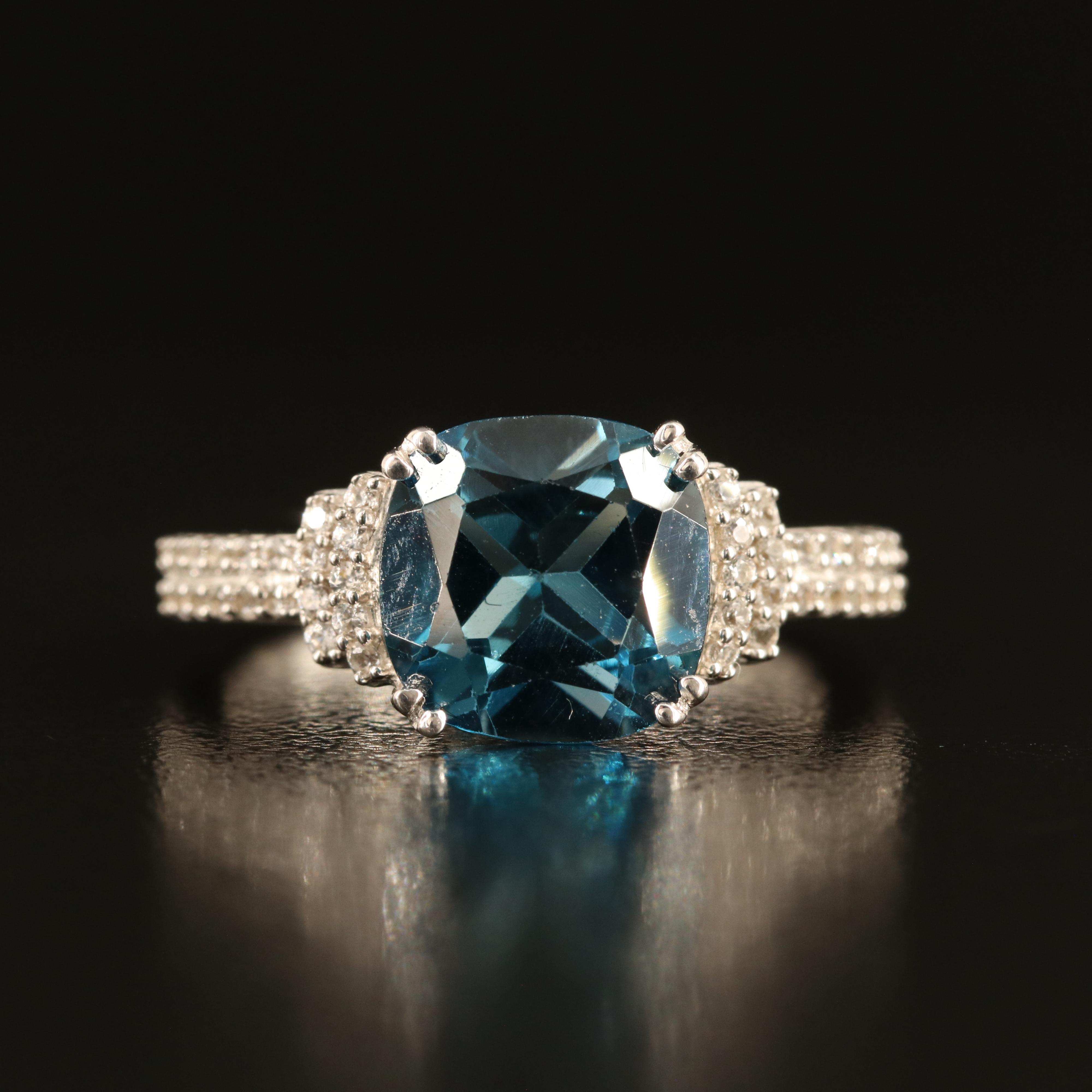 Sterling London Blue Topaz and White Sapphire Ring