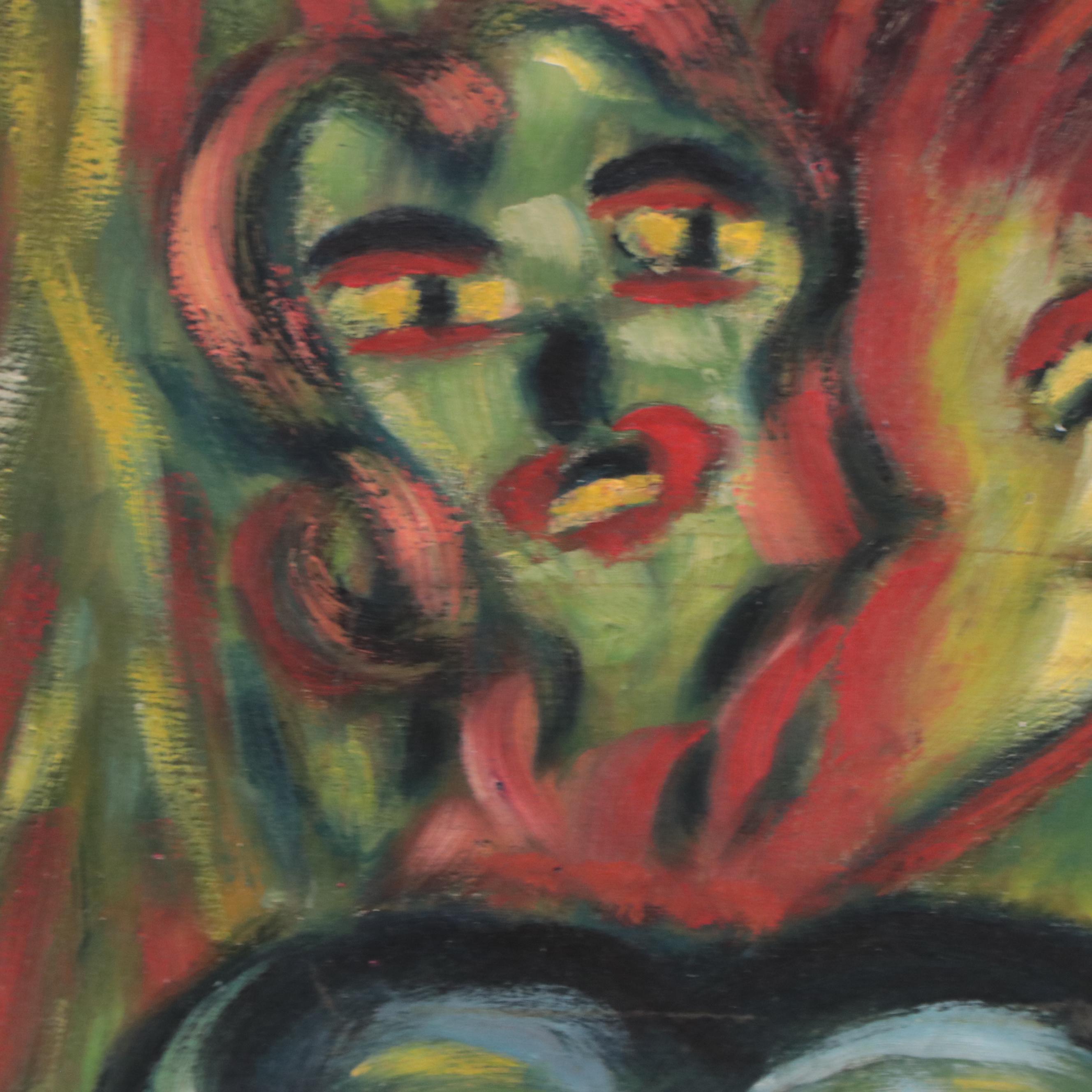 Paul Binder Stylized Figural Oil Painting