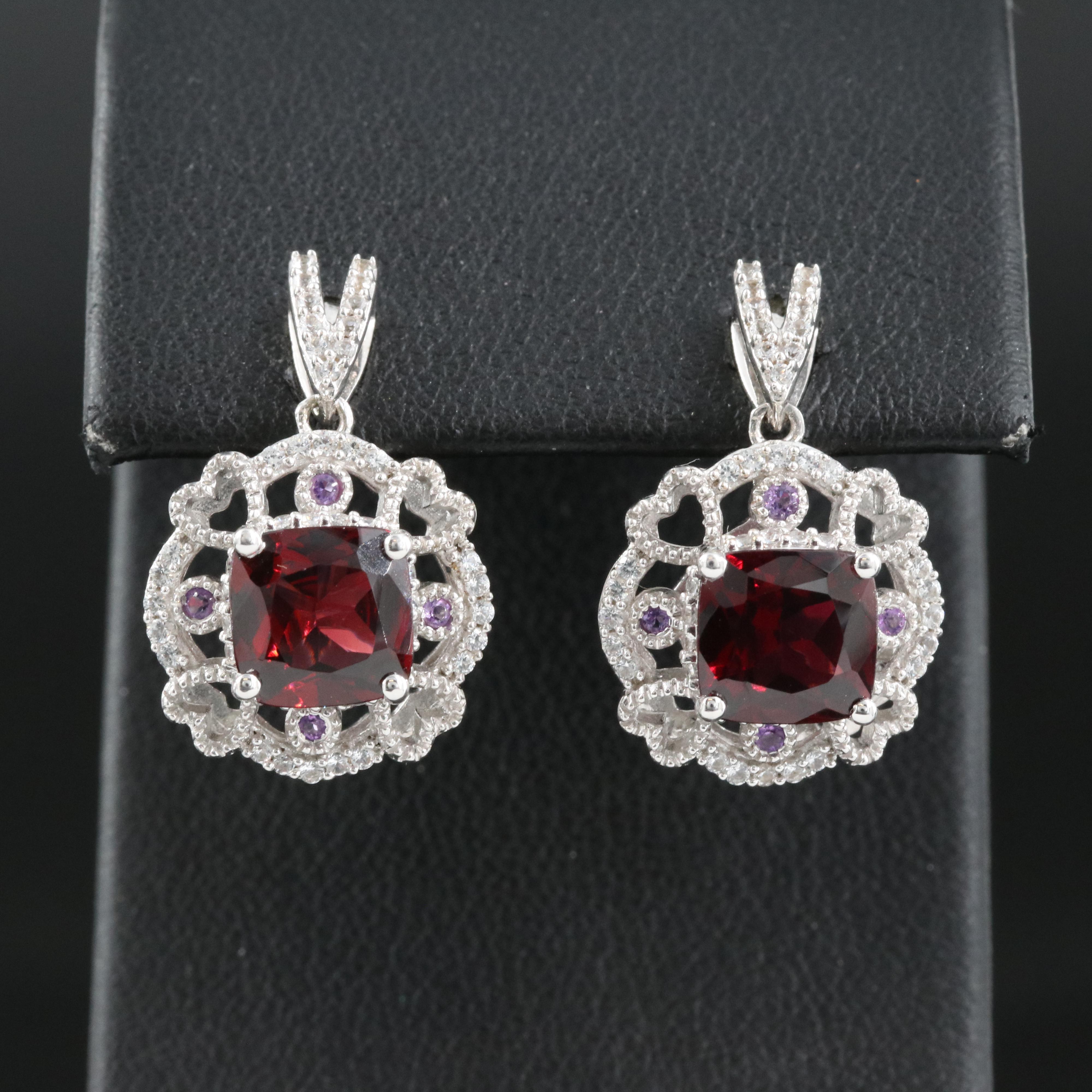 Sterling Garnet, Amethyst and Sapphire Earrings
