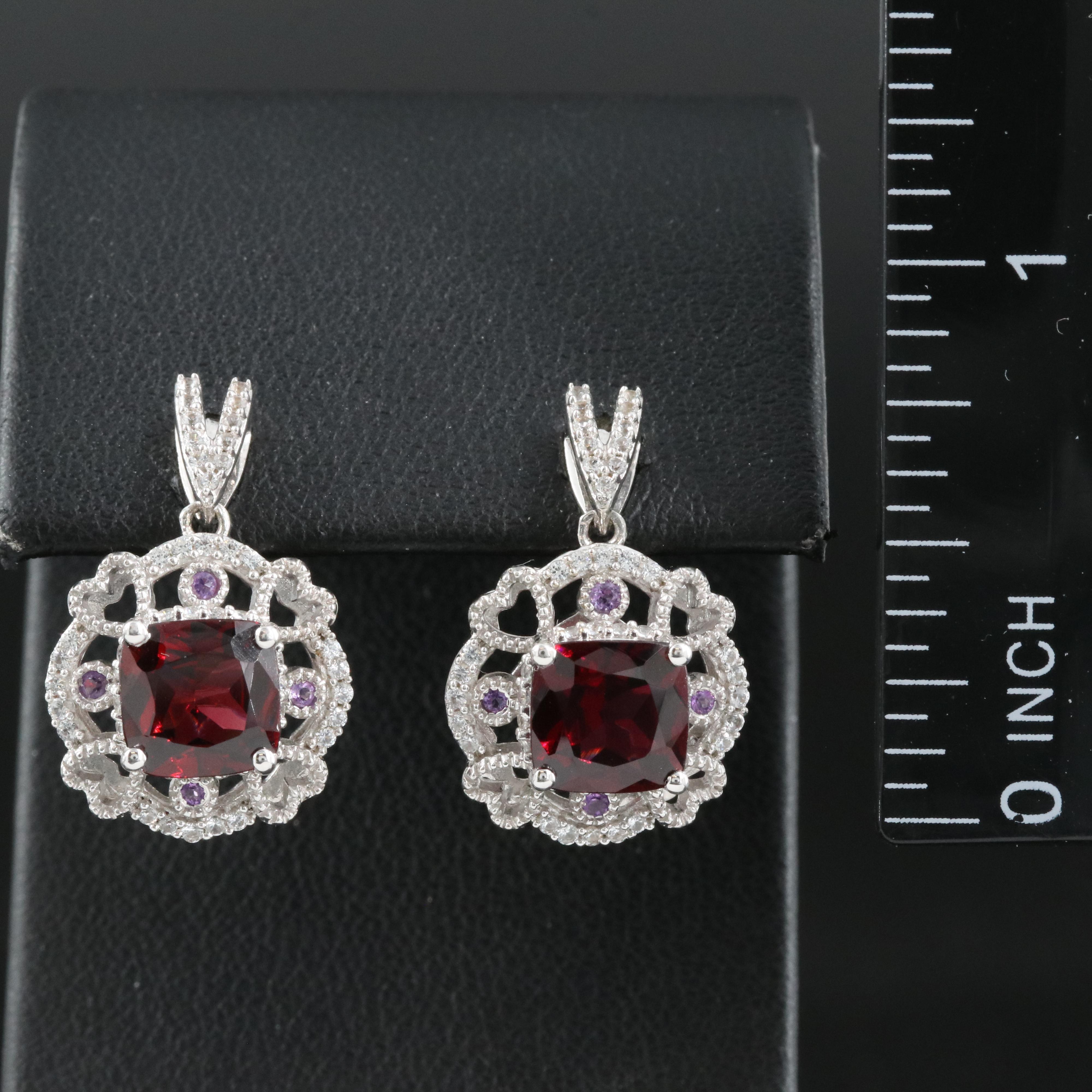 Sterling Garnet, Amethyst and Sapphire Earrings