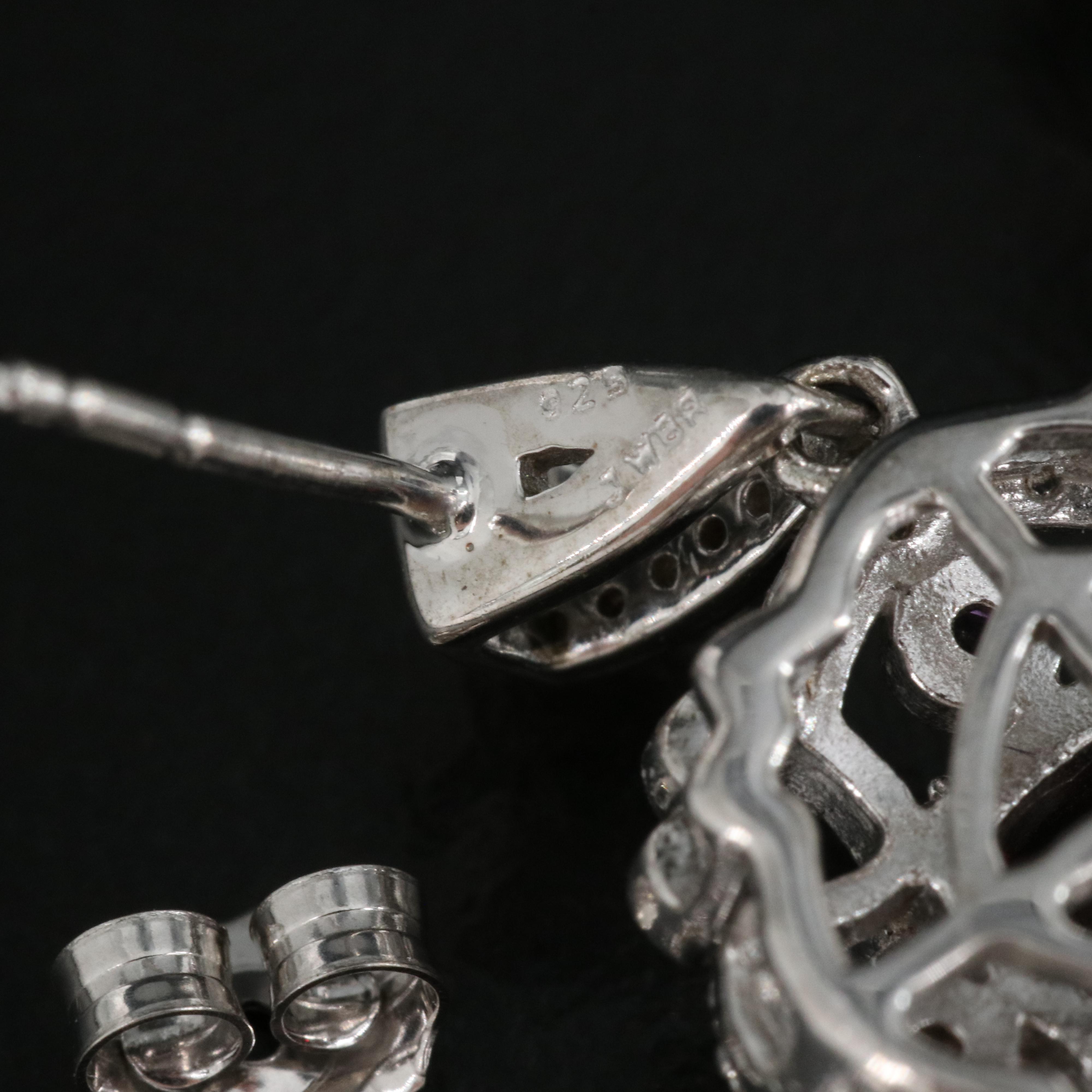 Sterling Garnet, Amethyst and Sapphire Earrings