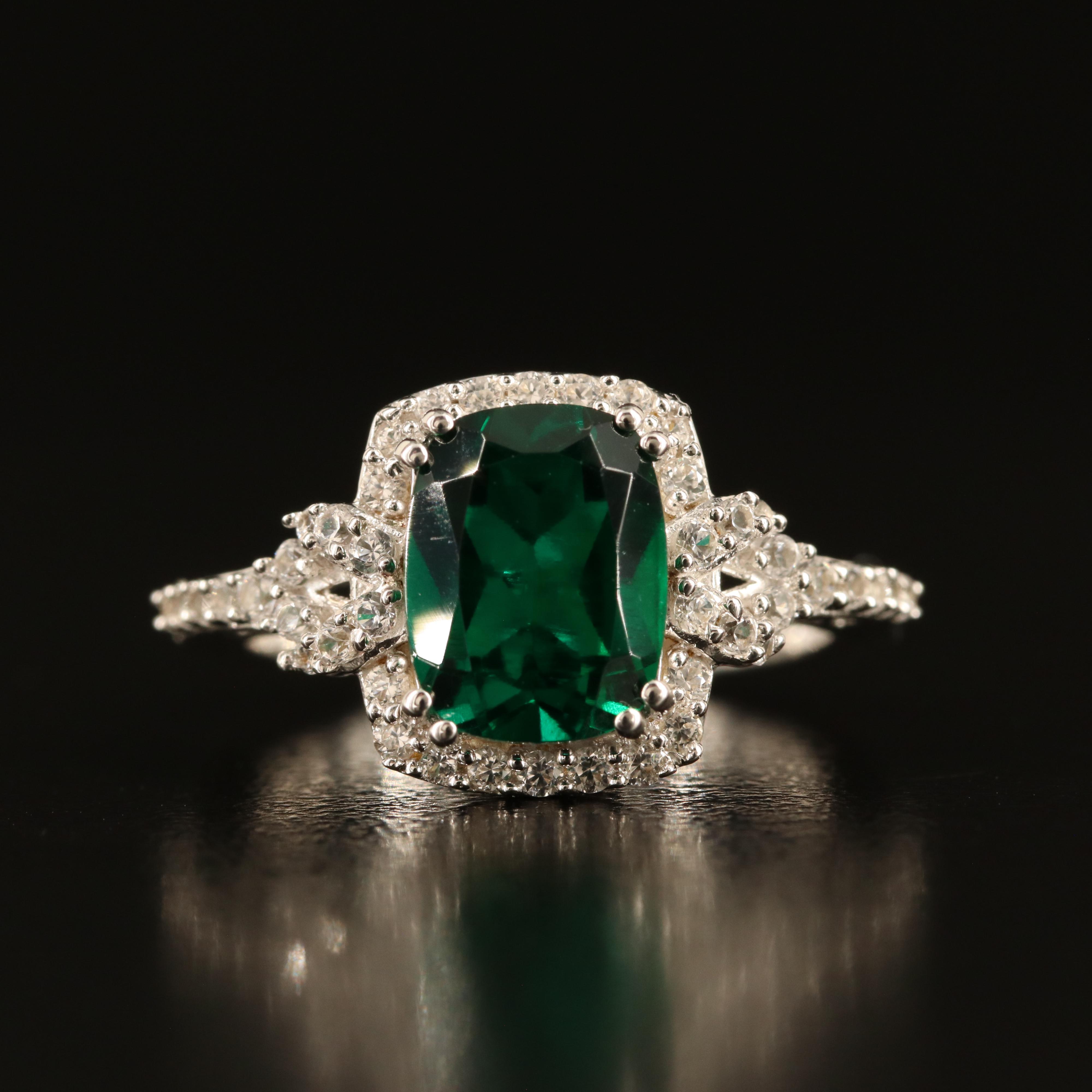 Sterling Emerald and White Sapphire Ring
