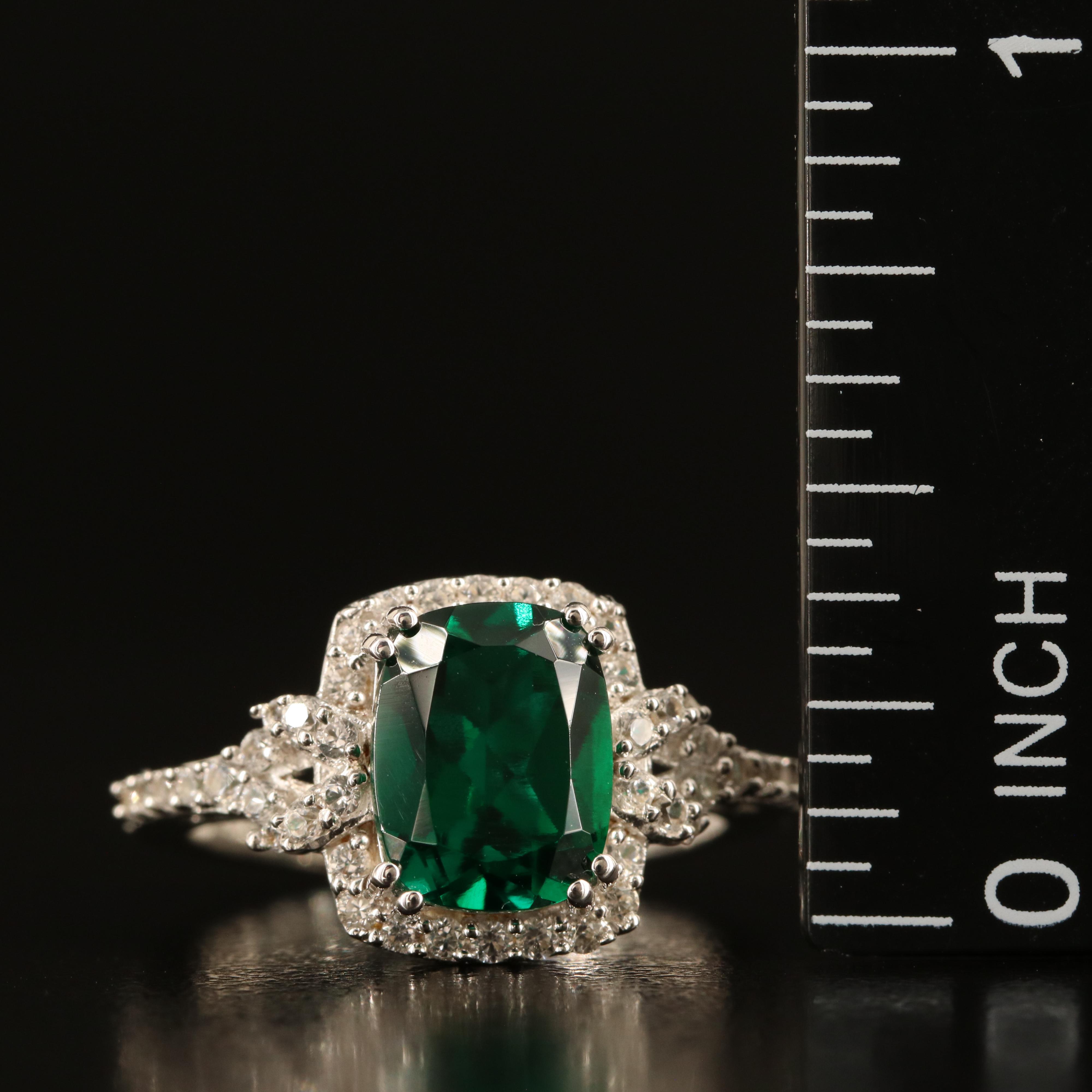 Sterling Emerald and White Sapphire Ring
