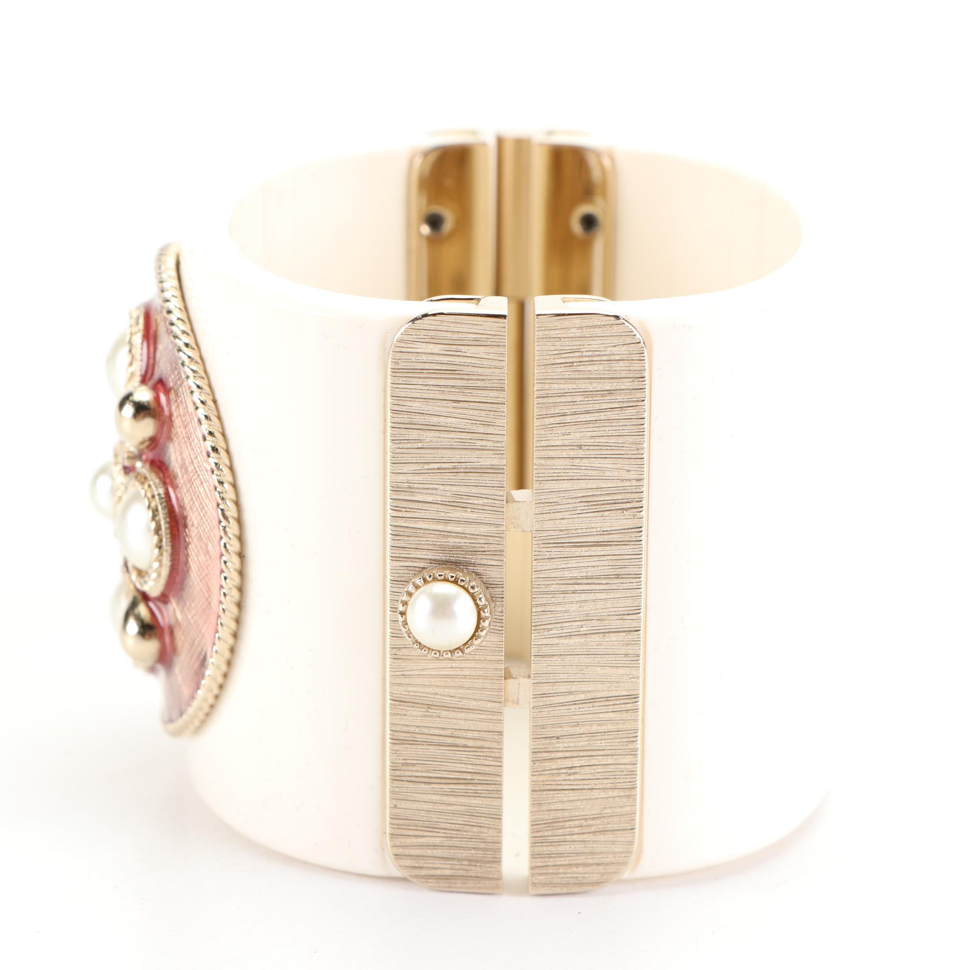 Chanel Enameled and Faux Pearl Cross Cuff