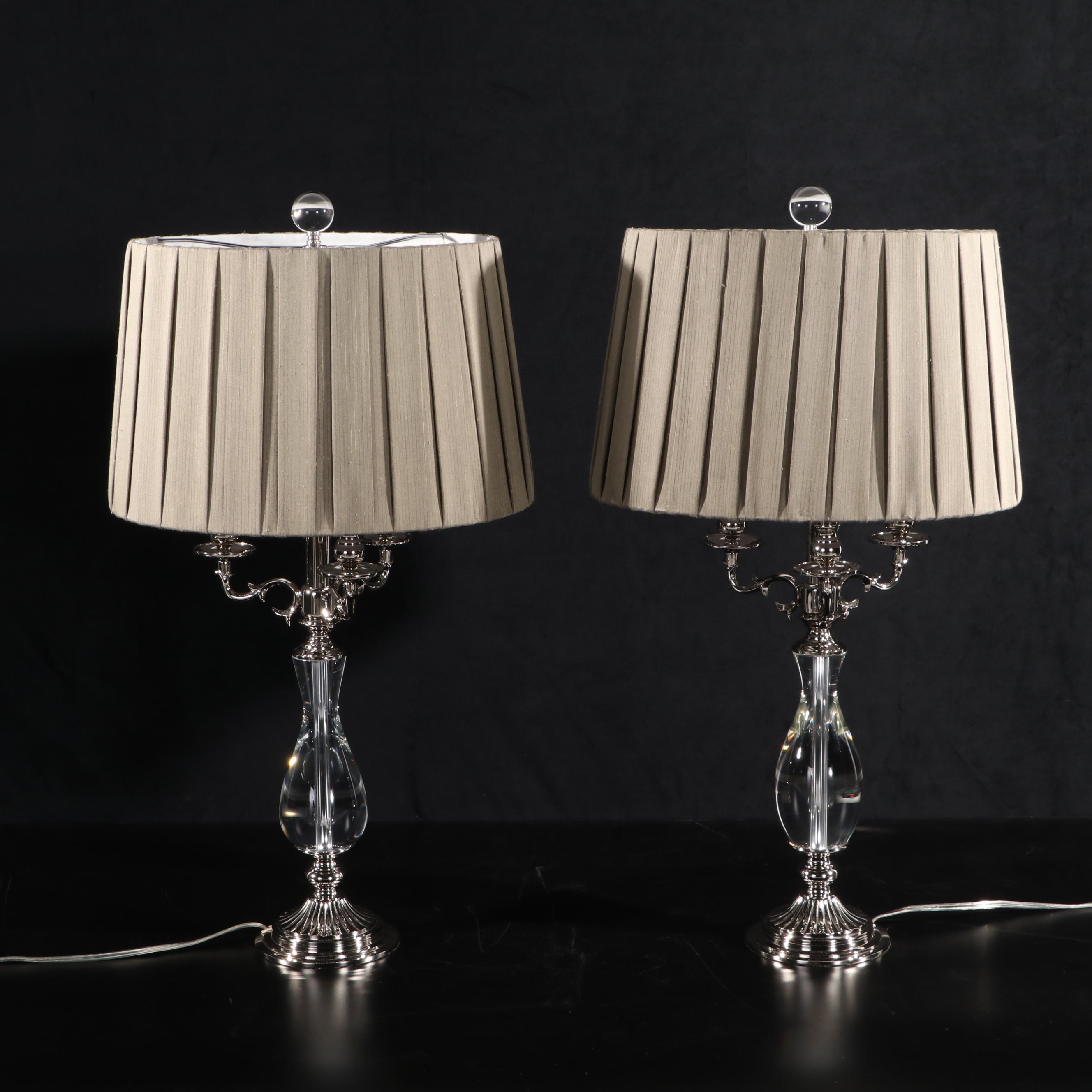 Elk Lighting Candelabra Style "Deshler" Polished Nickel and Glass Table Lamps