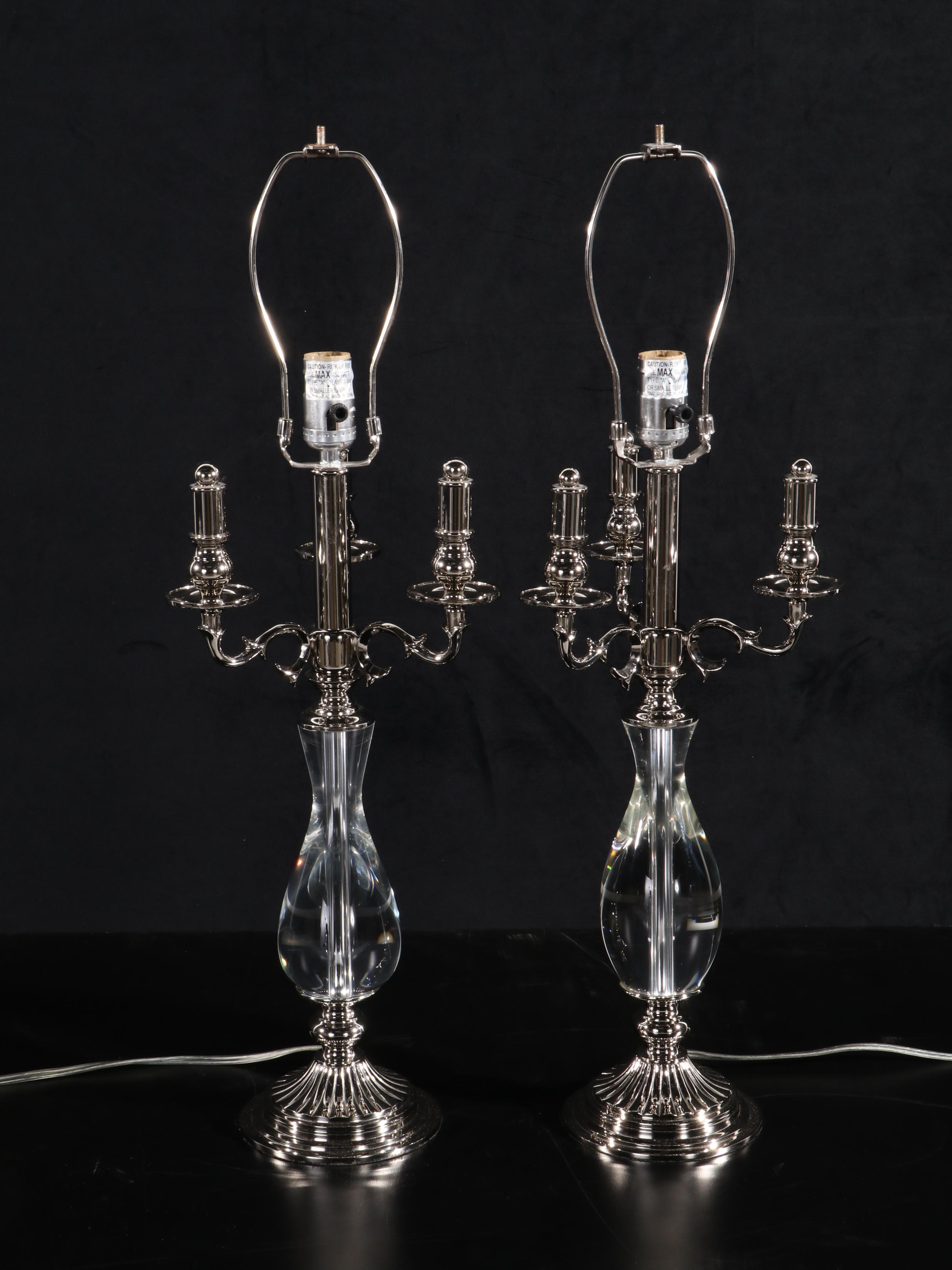 Elk Lighting Candelabra Style "Deshler" Polished Nickel and Glass Table Lamps