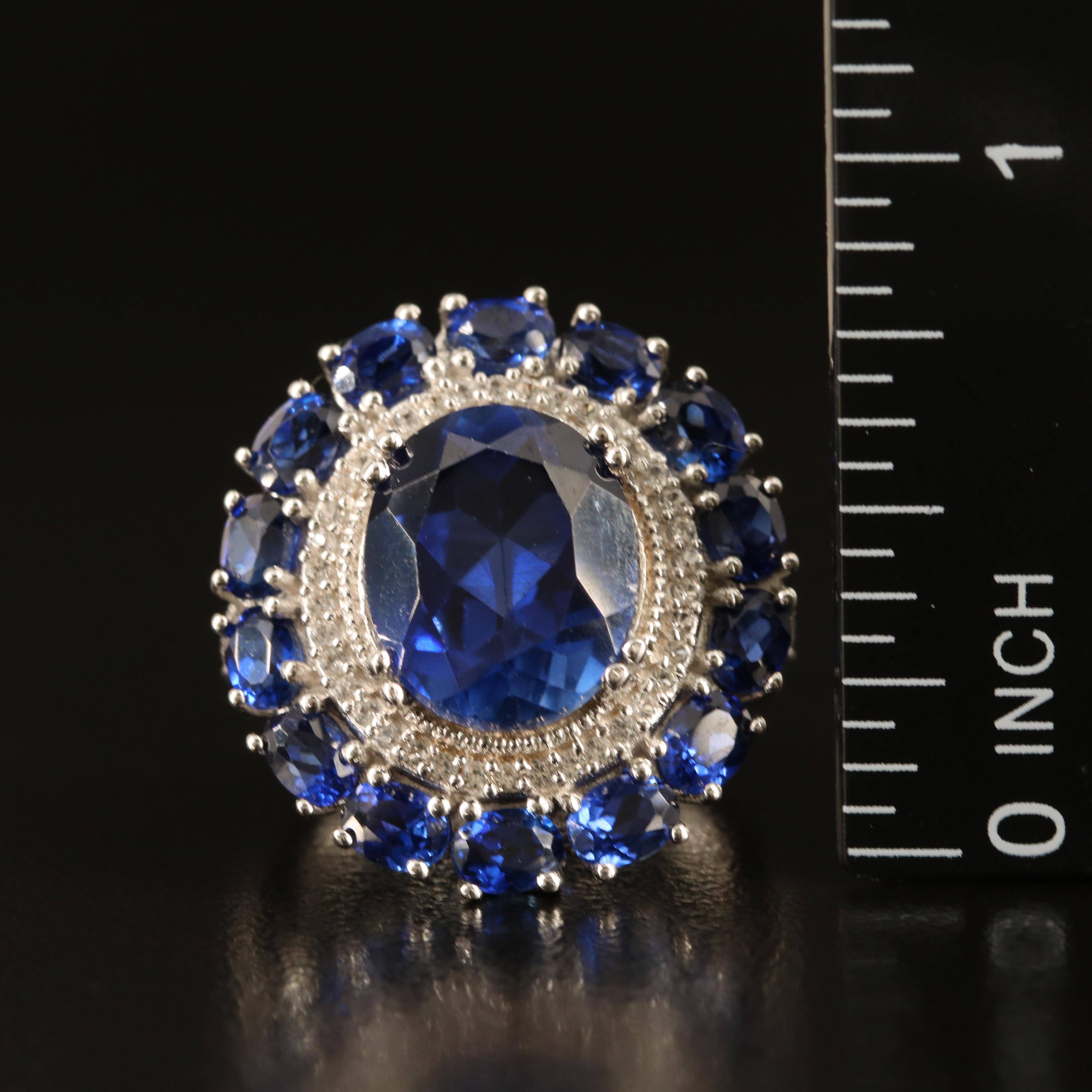 Sterling Sapphire and White Sapphire Oval Ring