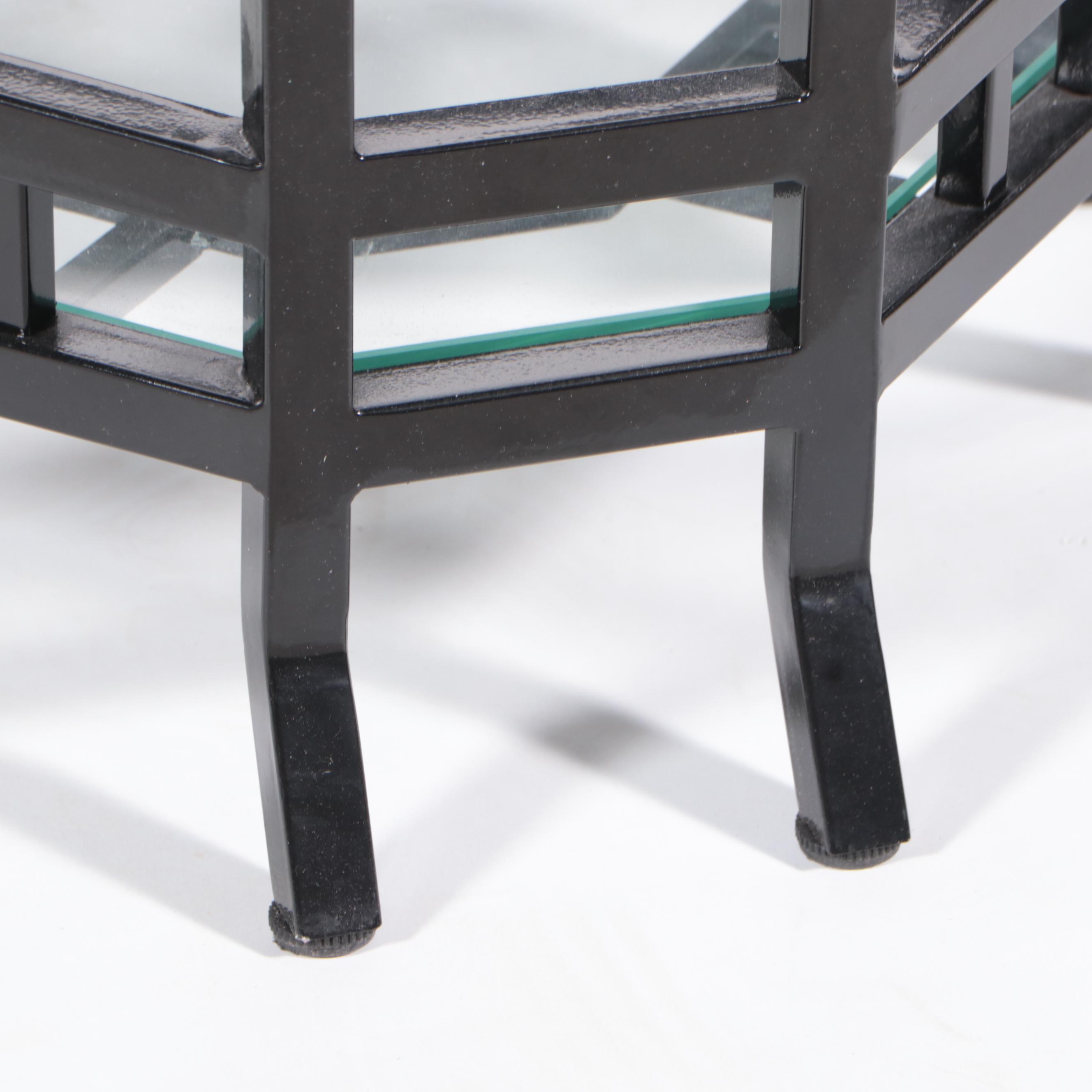 Regency Style Black Powder-Coated Metal and Glass Two-Tier Side Table