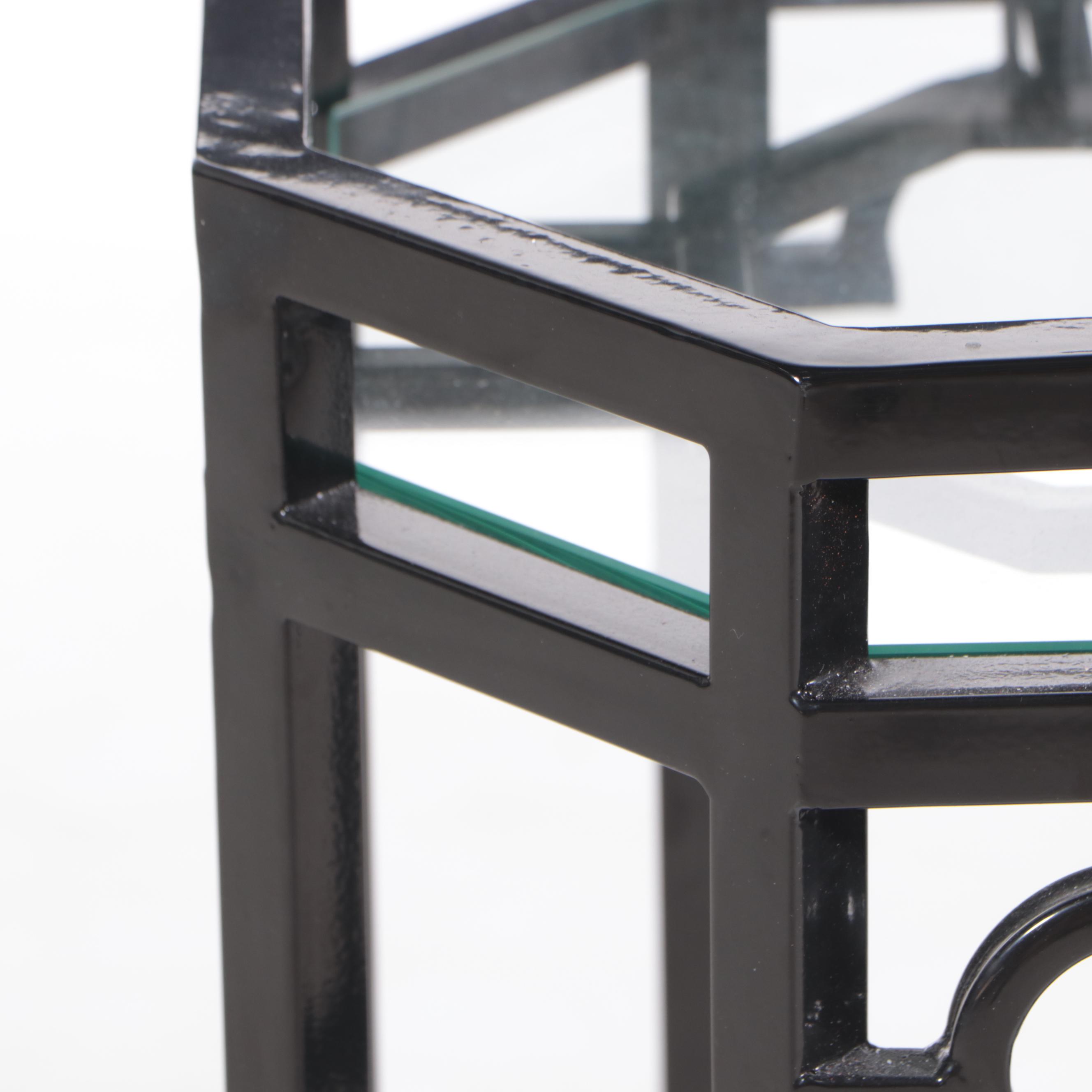 Regency Style Black Powder-Coated Metal and Glass Two-Tier Side Table