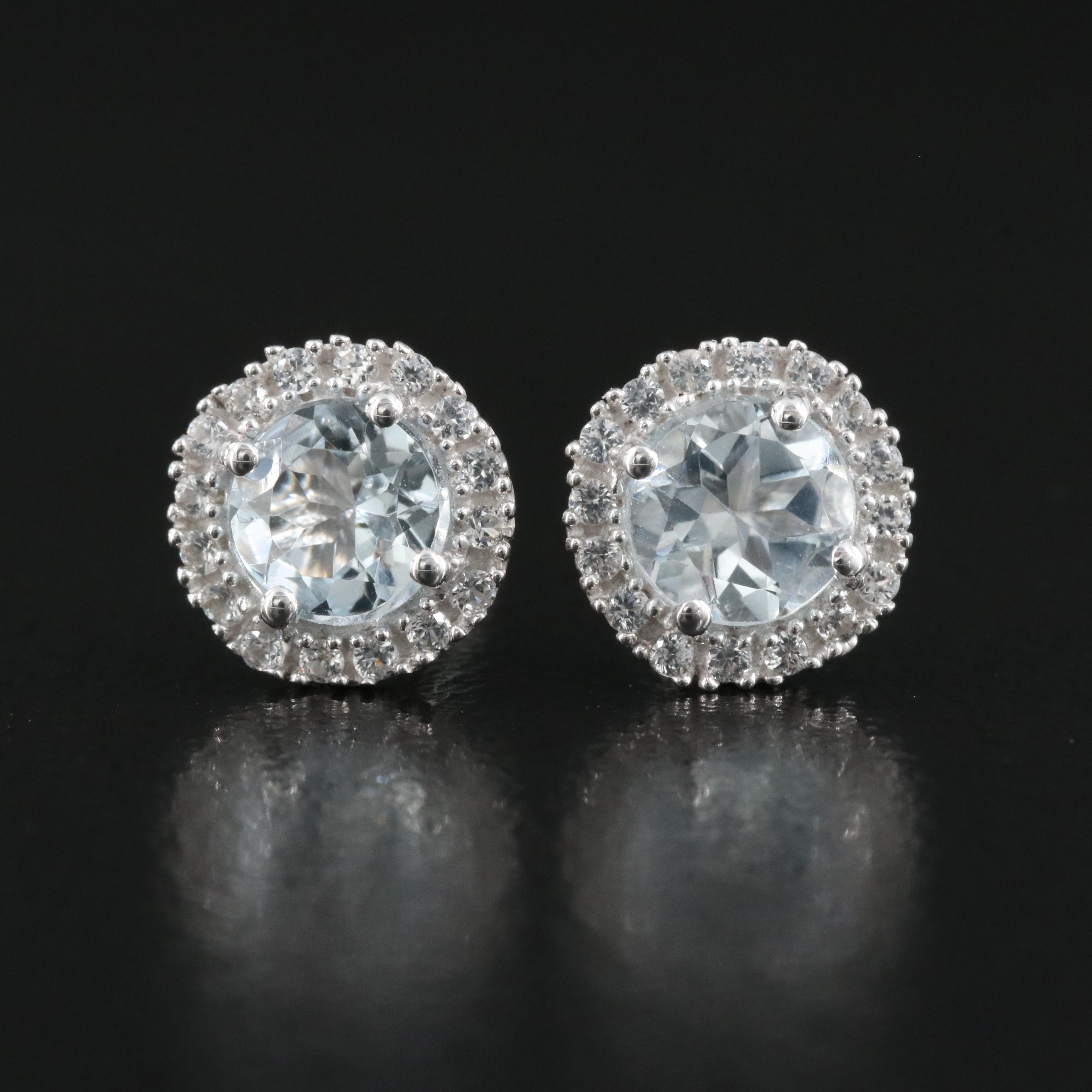 Sterling Aquamarine and Sapphire Stud Earrings