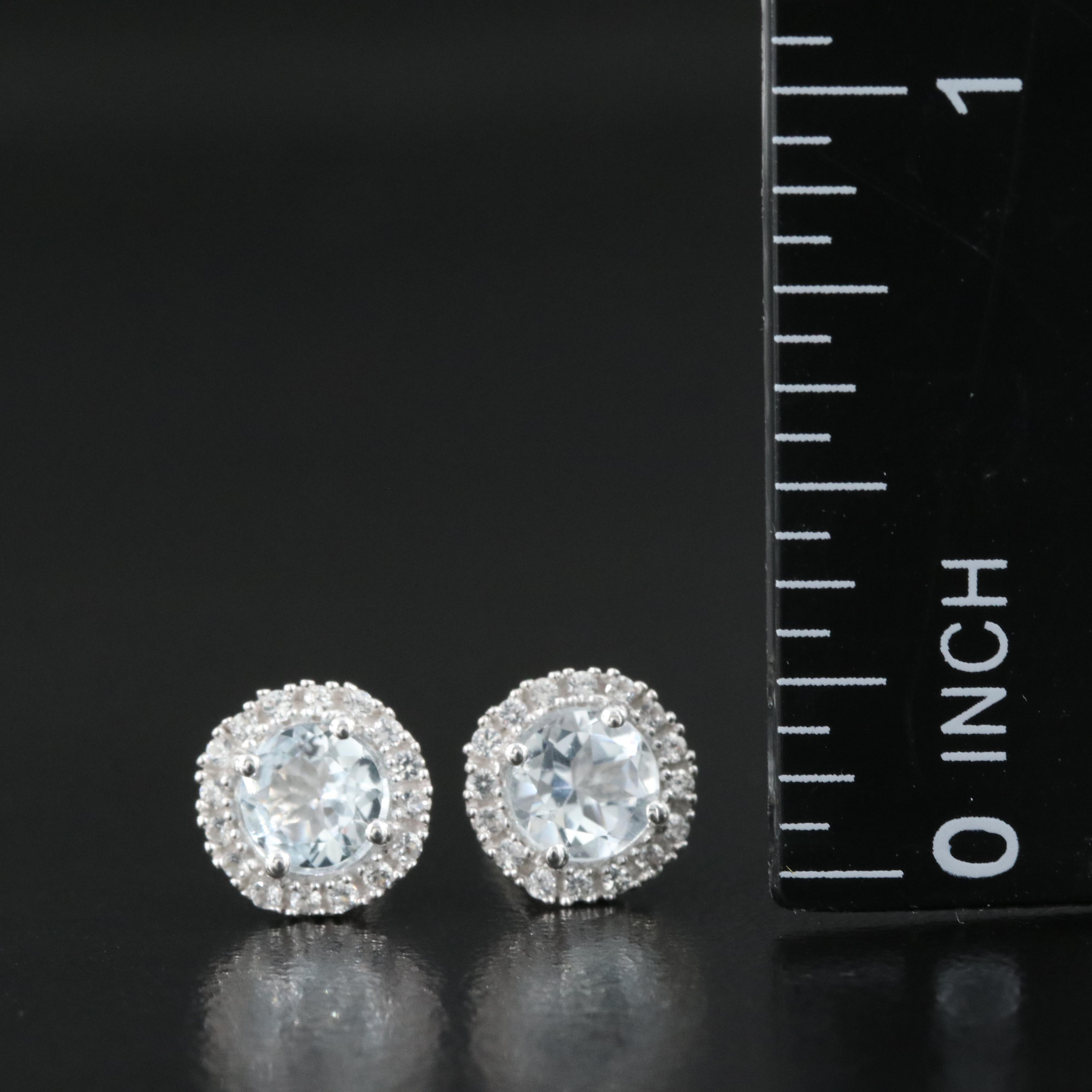 Sterling Aquamarine and Sapphire Stud Earrings