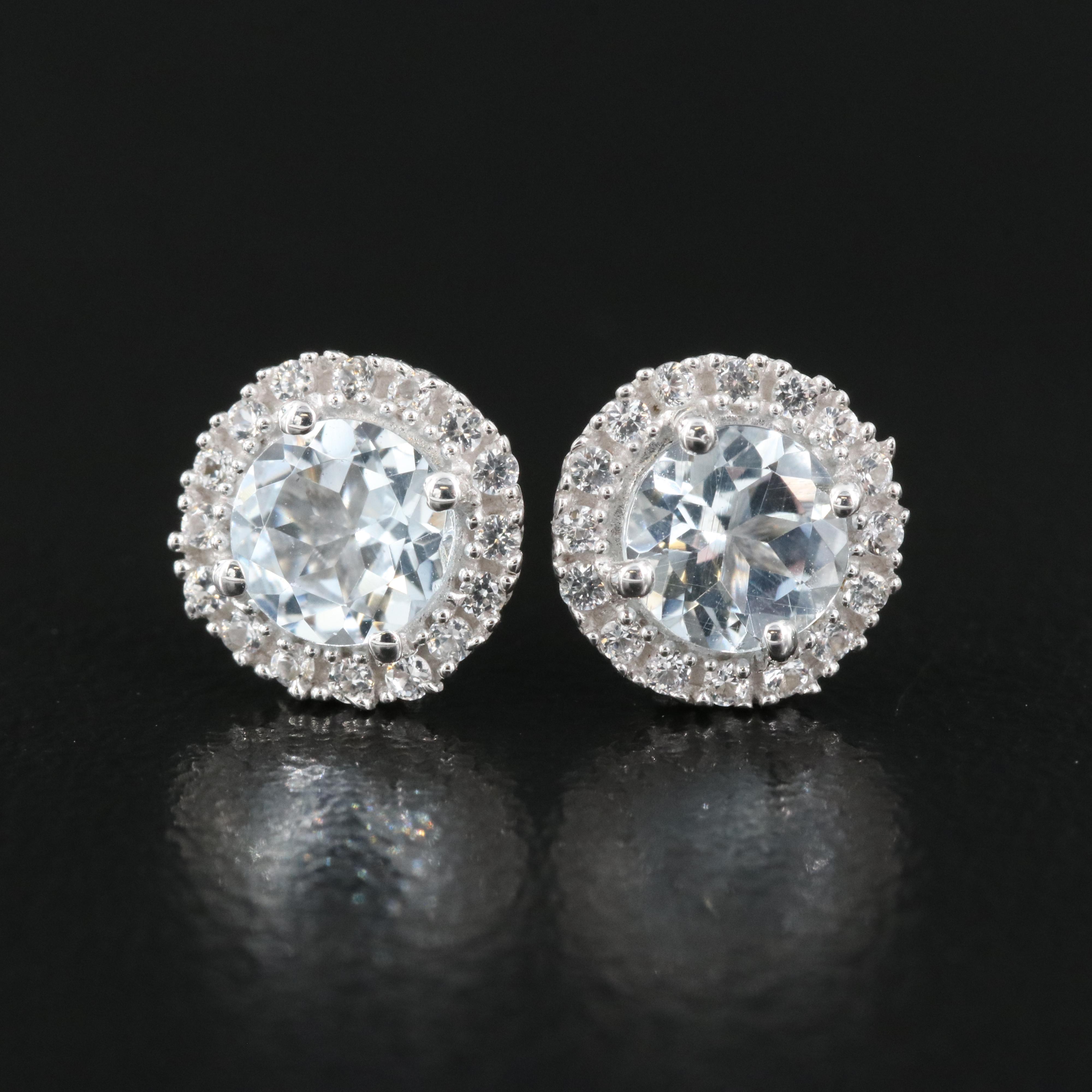 Sterling Aquamarine and Sapphire Stud Earrings