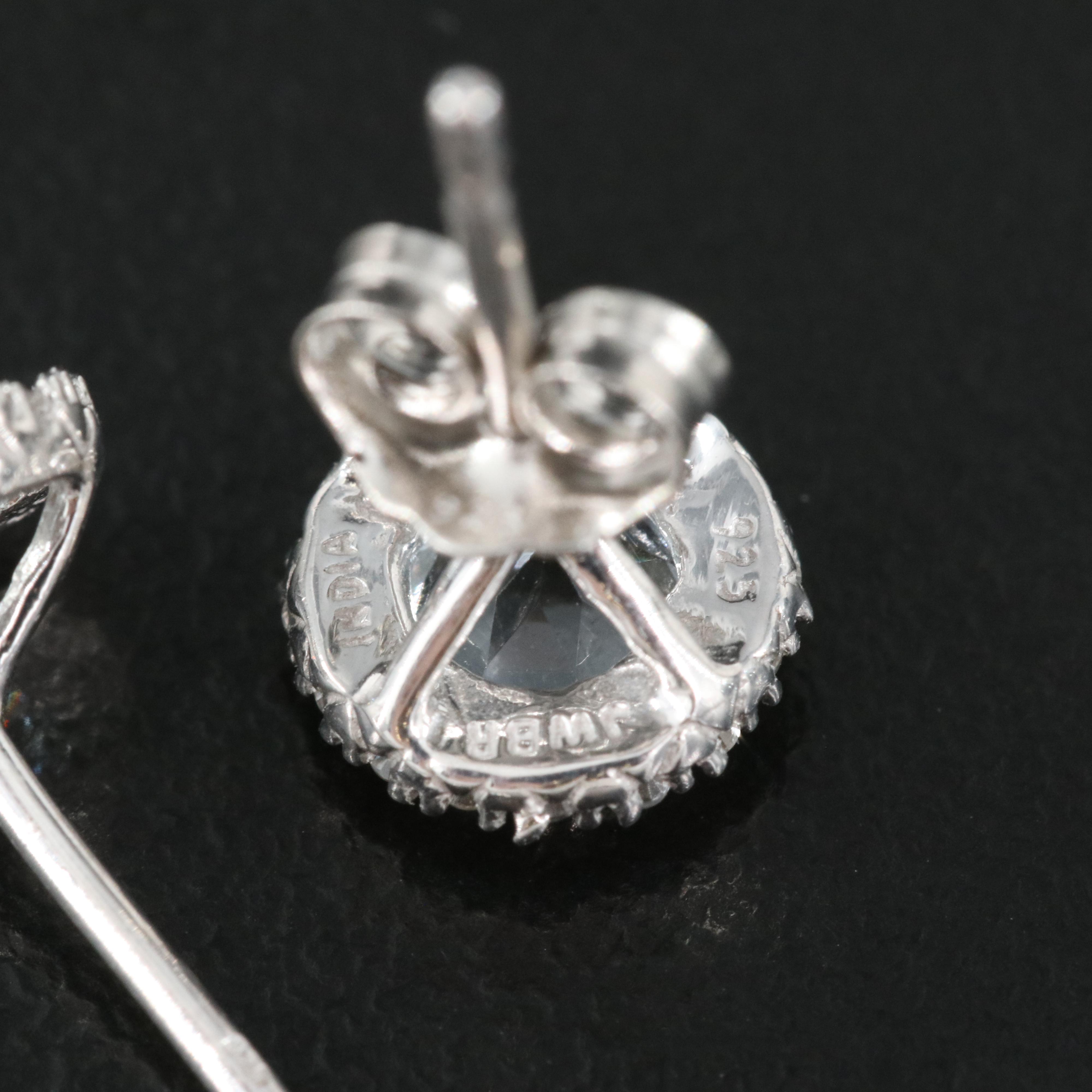 Sterling Aquamarine and Sapphire Stud Earrings