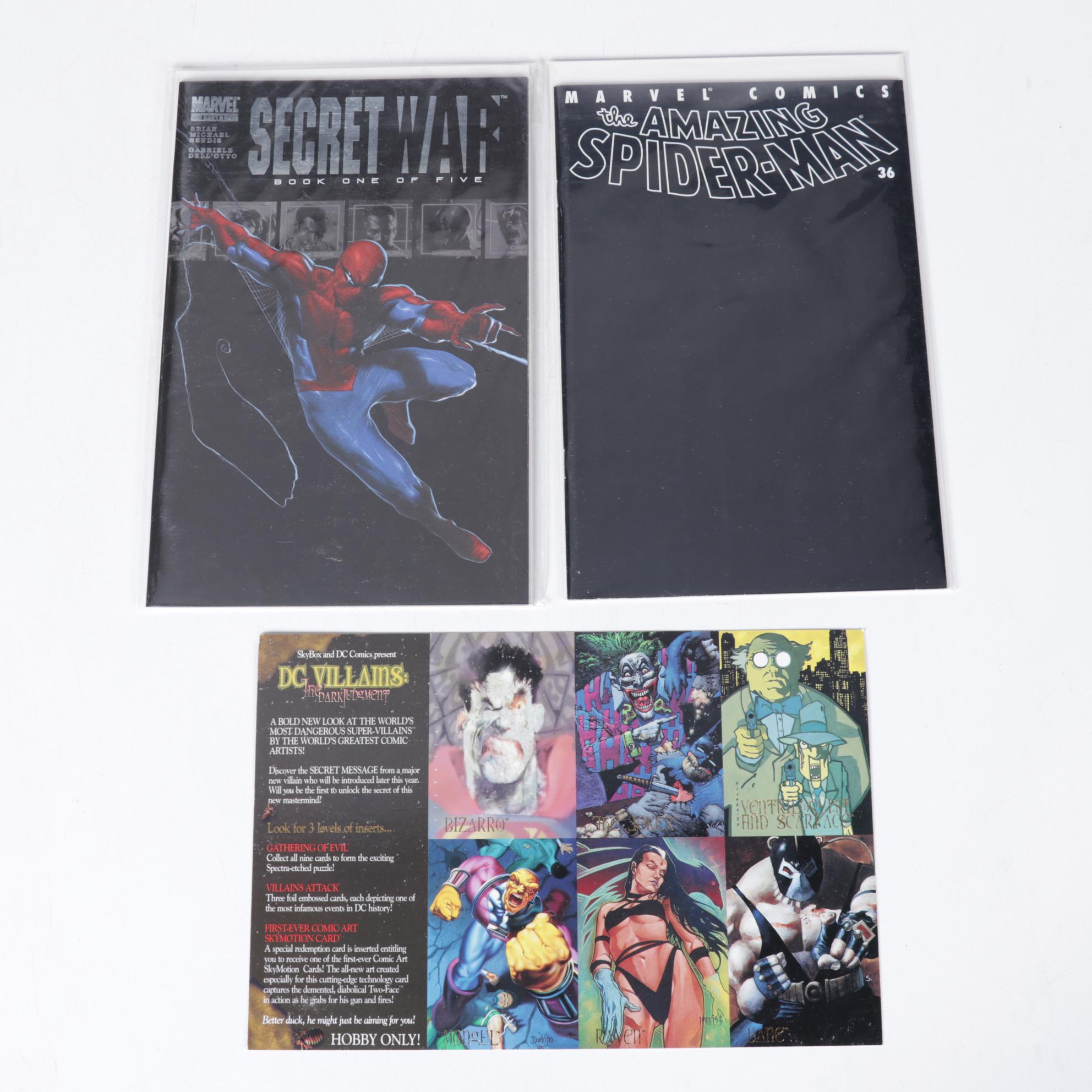 Spider-Man and Ultimate Six Comic Books With Cards and "City of Heroes" PC Game