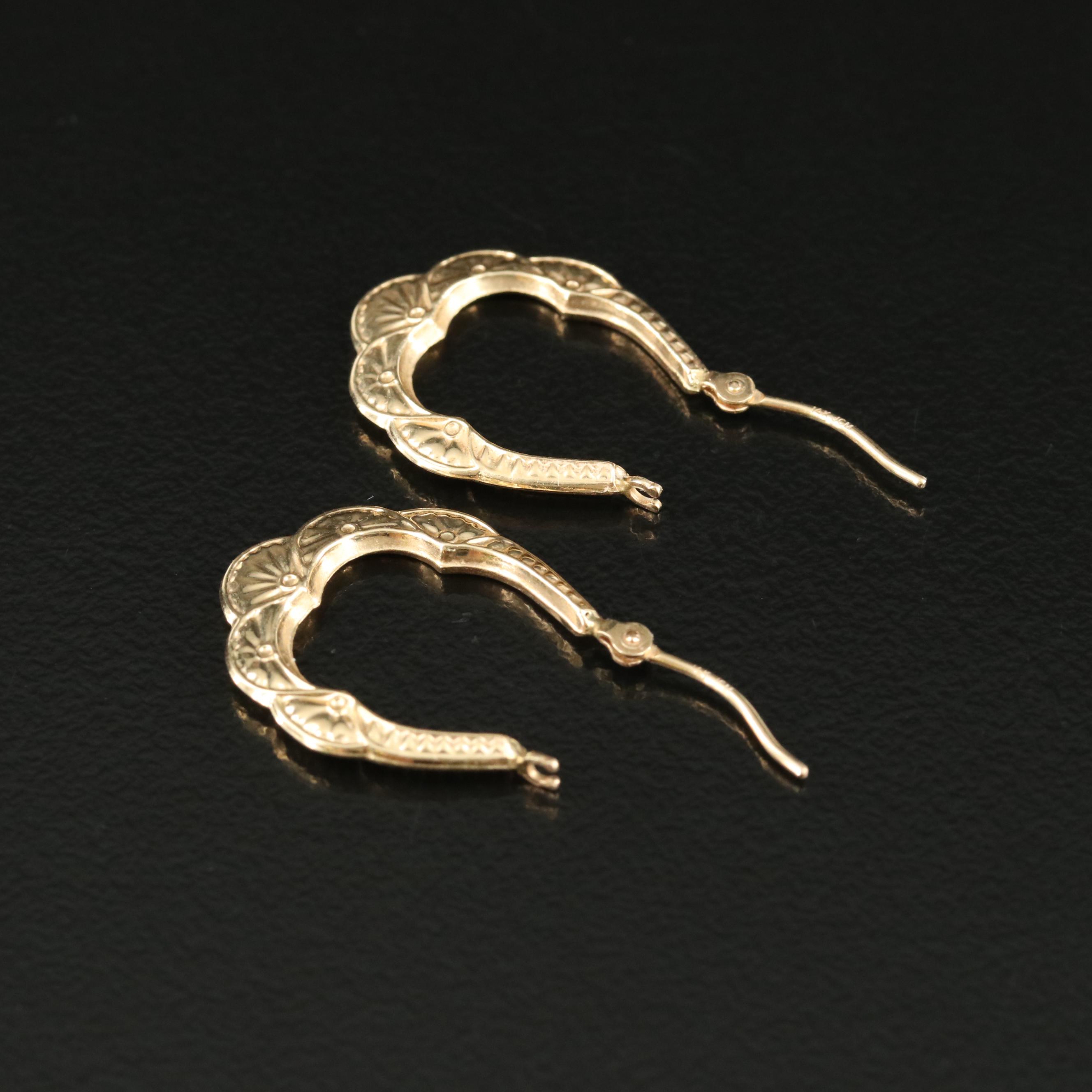14K Scalloped and Textured Hoop Earrings