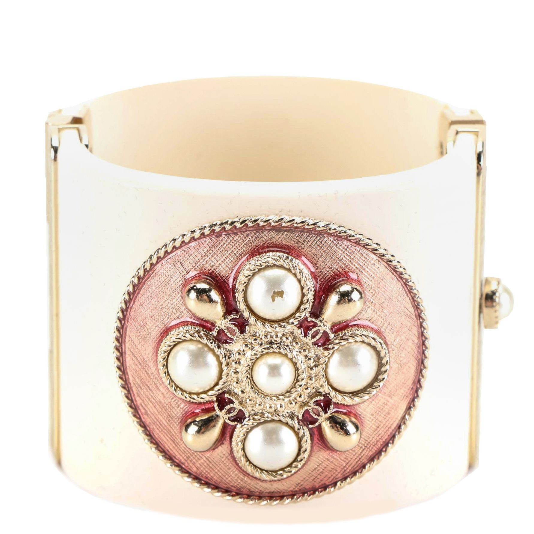 Chanel Enameled and Faux Pearl Cross Cuff