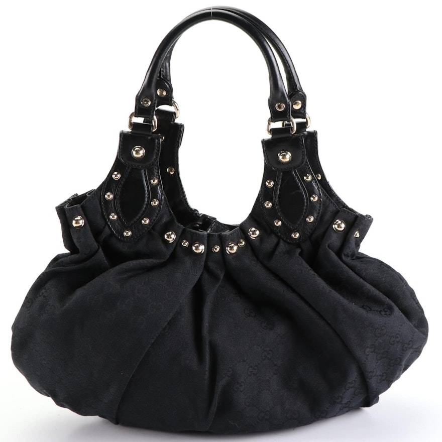 Gucci Pelham Studded Hobo Bag in GG Canvas and Leather