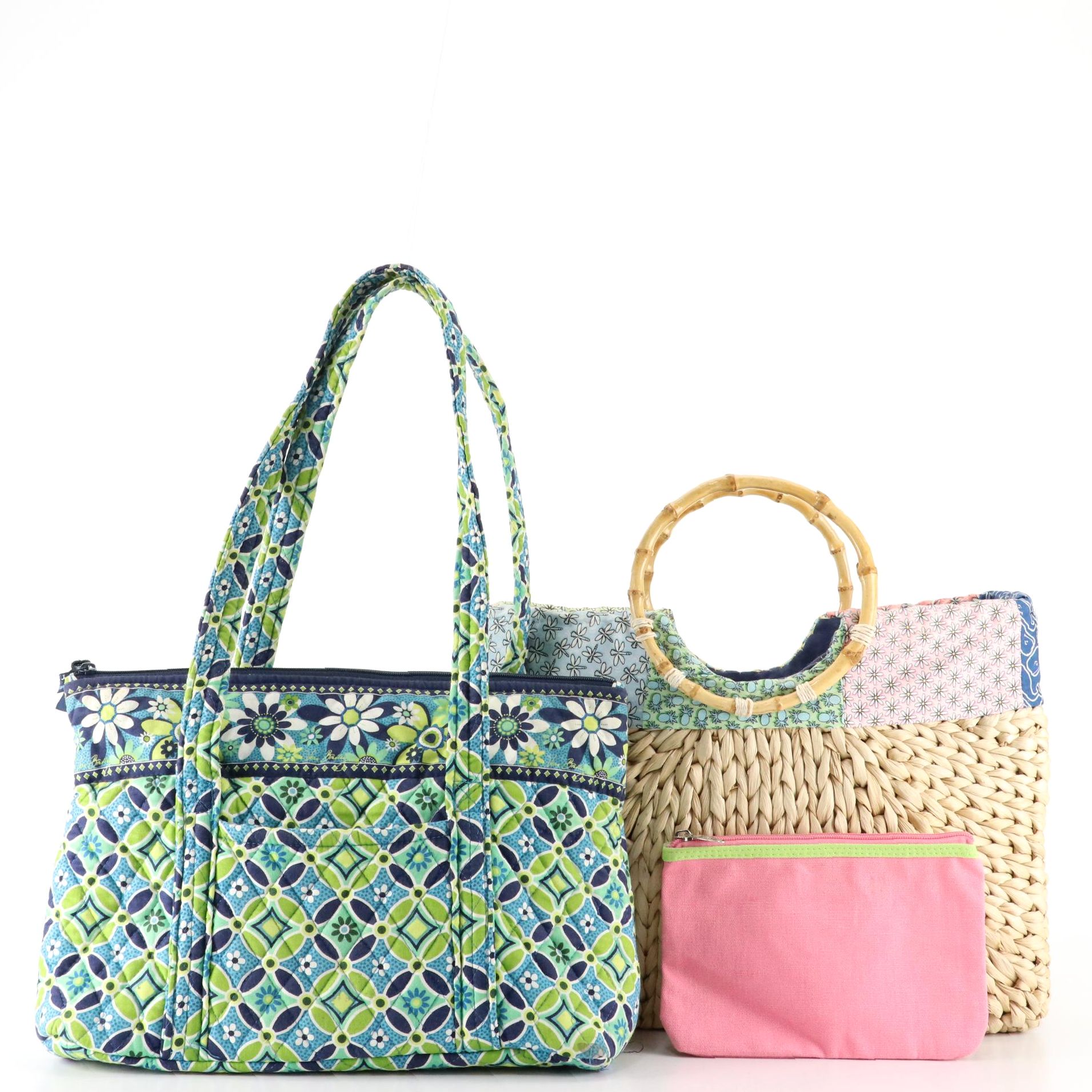 Vineyard Vines Straw Tote with Bamboo Handles and Vera Bradley Zippered Tote Bag