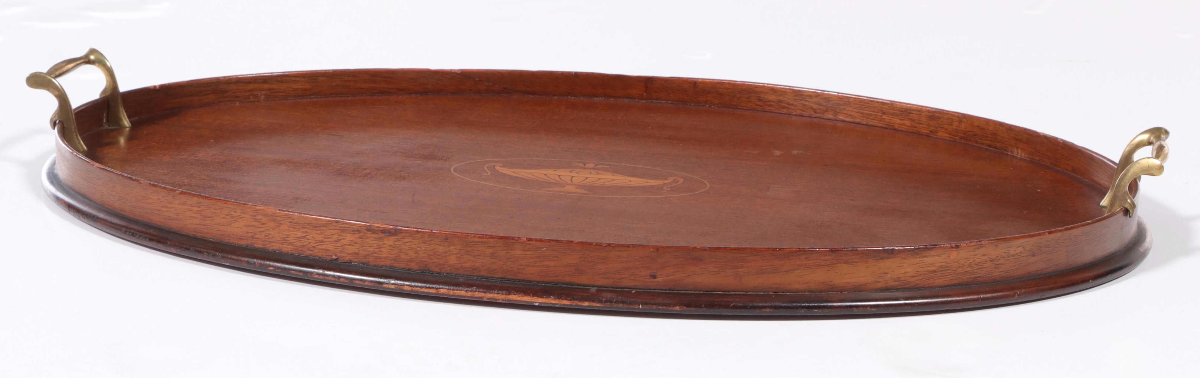 George III Style Mahogany and Marquetry Gallery Tray, Early 20th Century