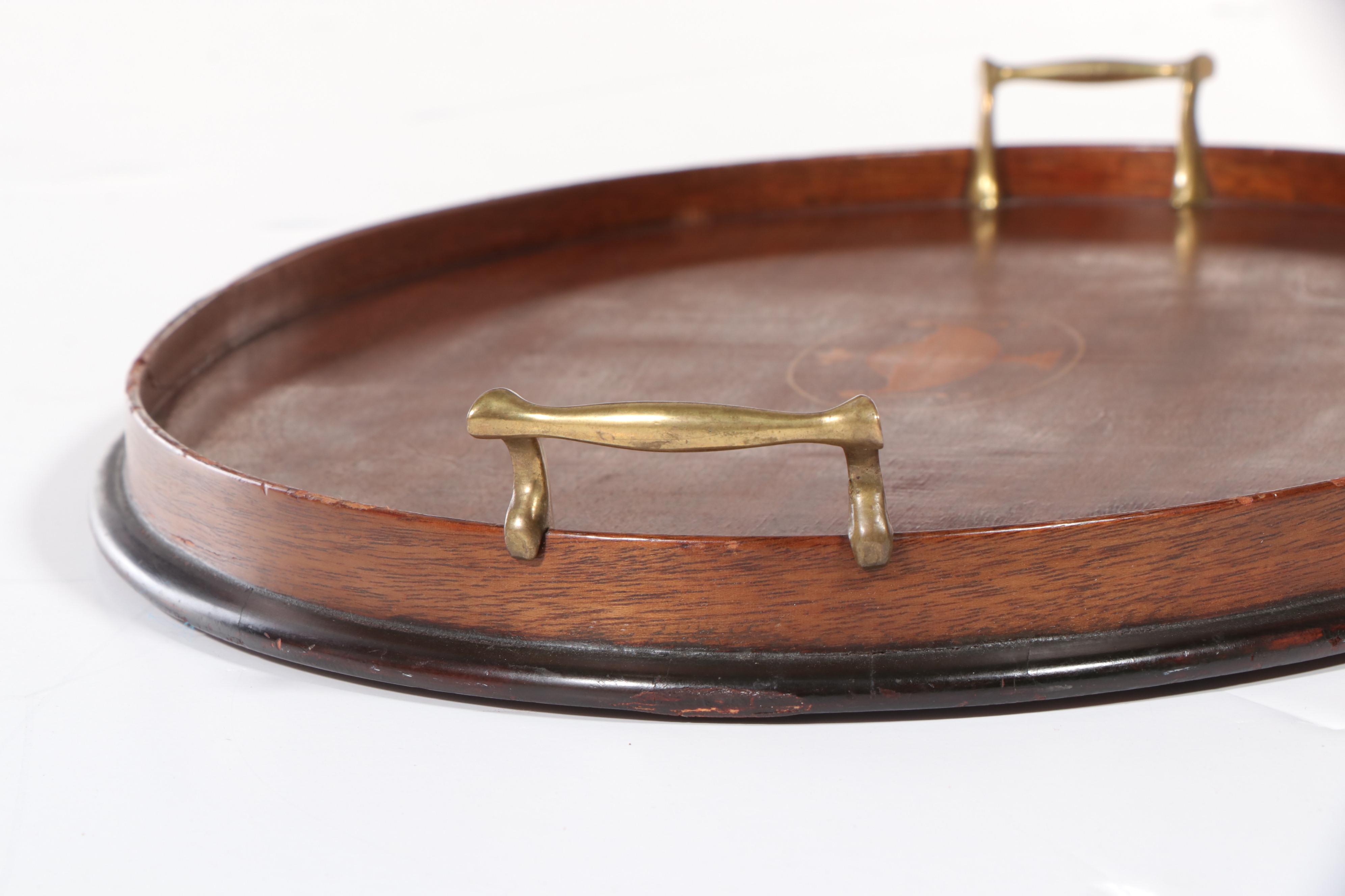 George III Style Mahogany and Marquetry Gallery Tray, Early 20th Century