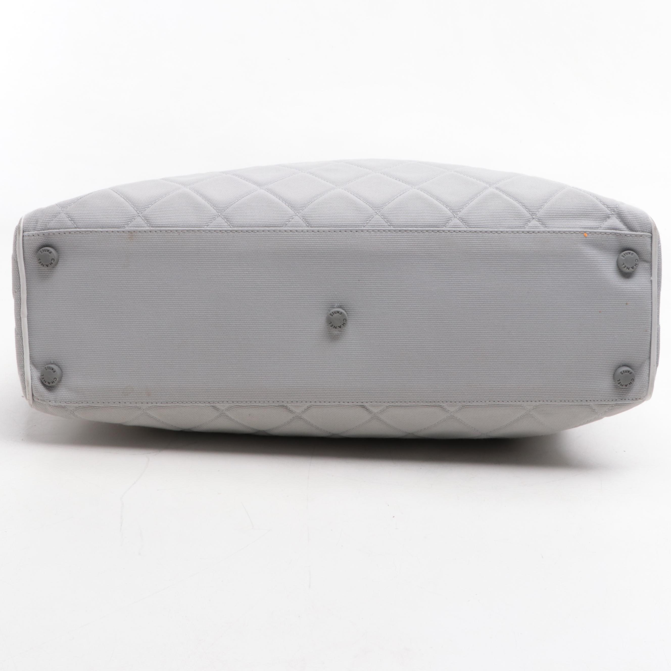 Chanel Logo Bowler Bag in Quilted Canvas and Leather