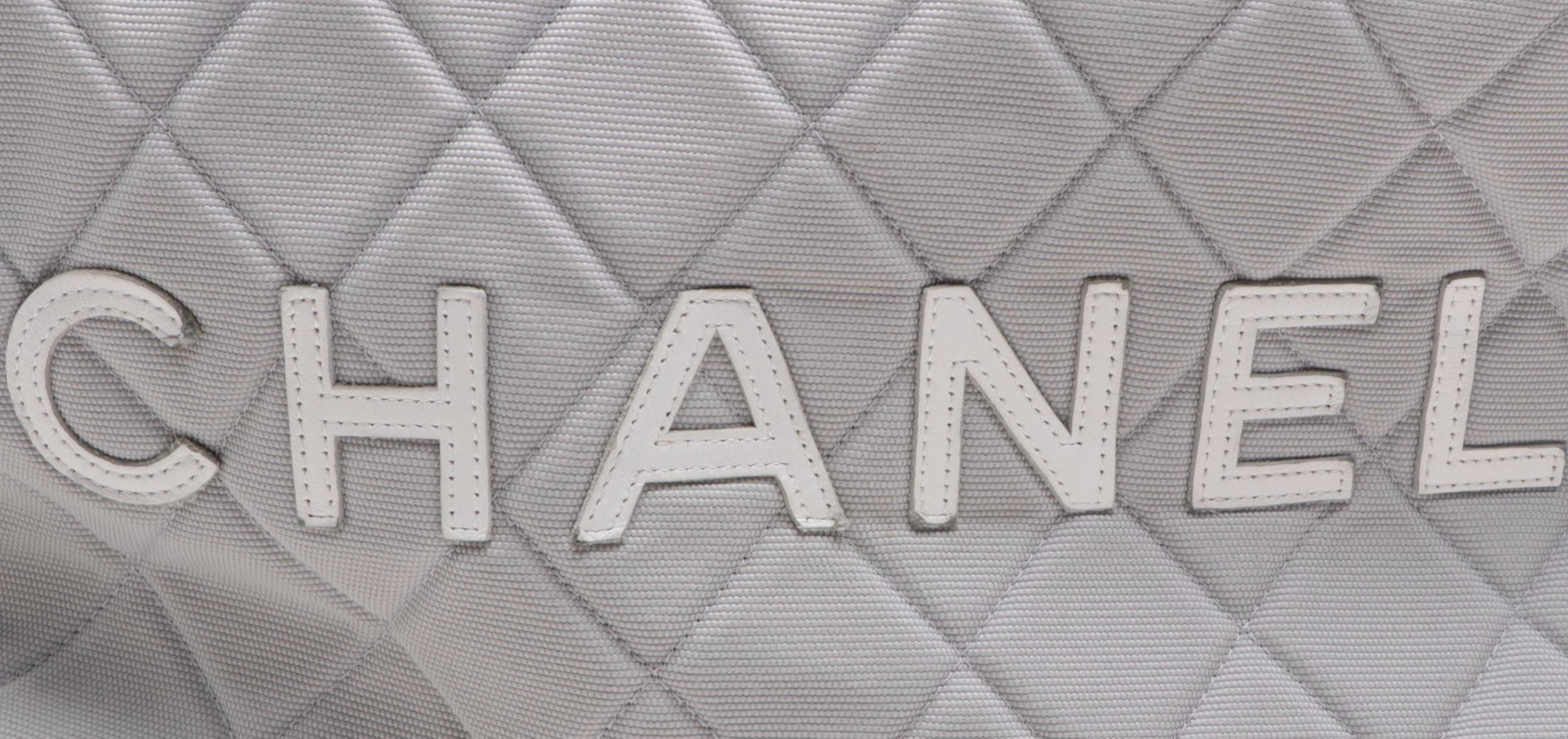 Chanel Logo Bowler Bag in Quilted Canvas and Leather