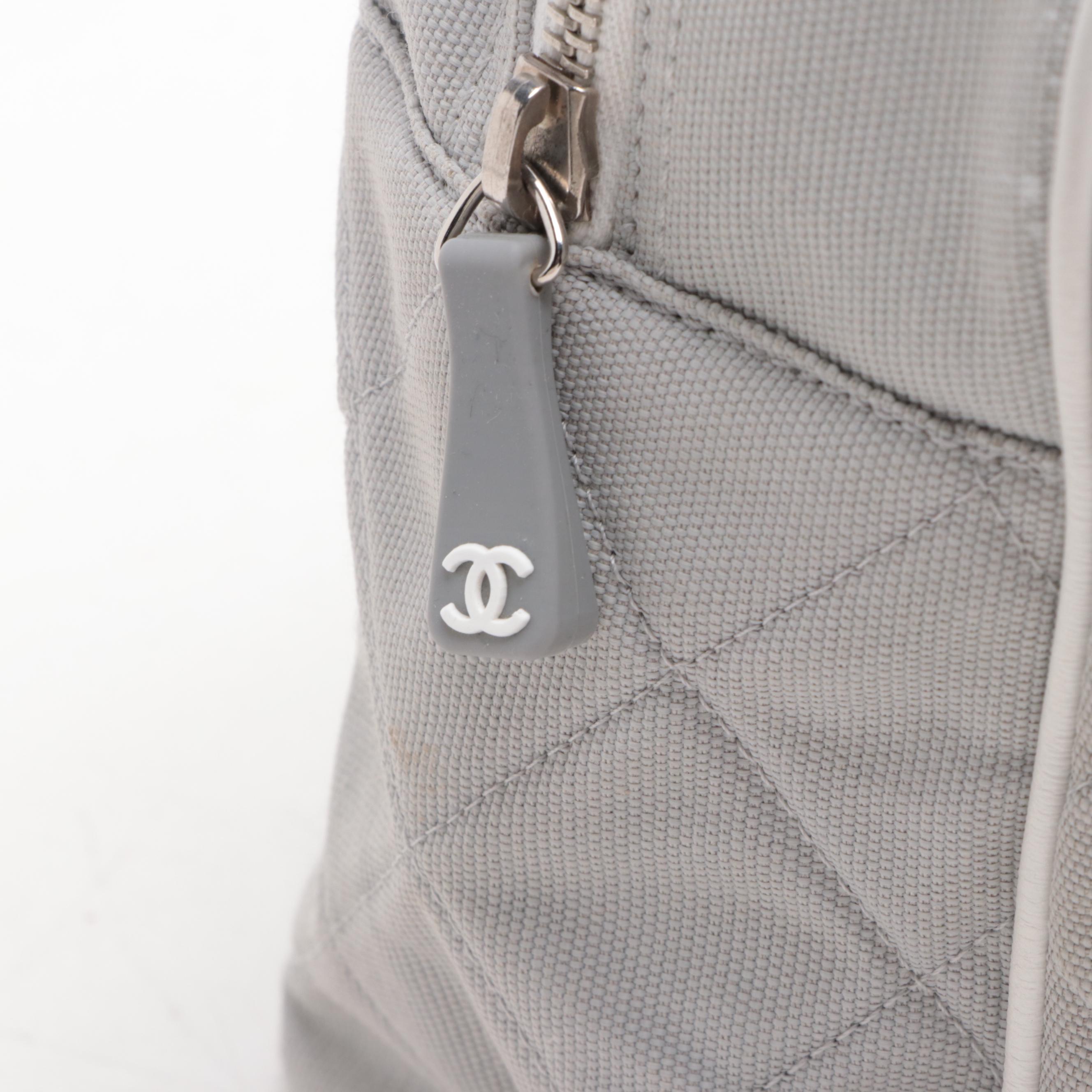 Chanel Logo Bowler Bag in Quilted Canvas and Leather