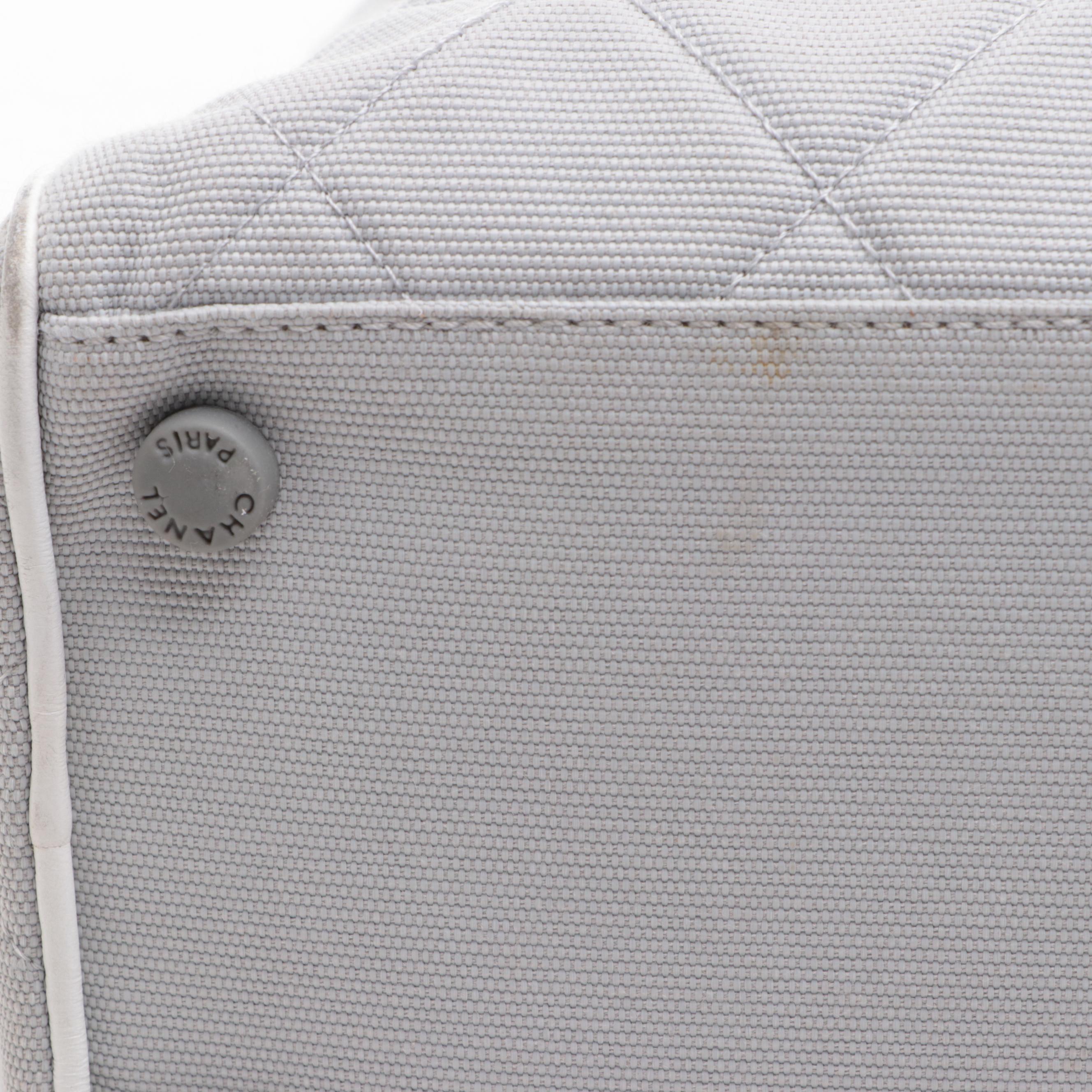 Chanel Logo Bowler Bag in Quilted Canvas and Leather