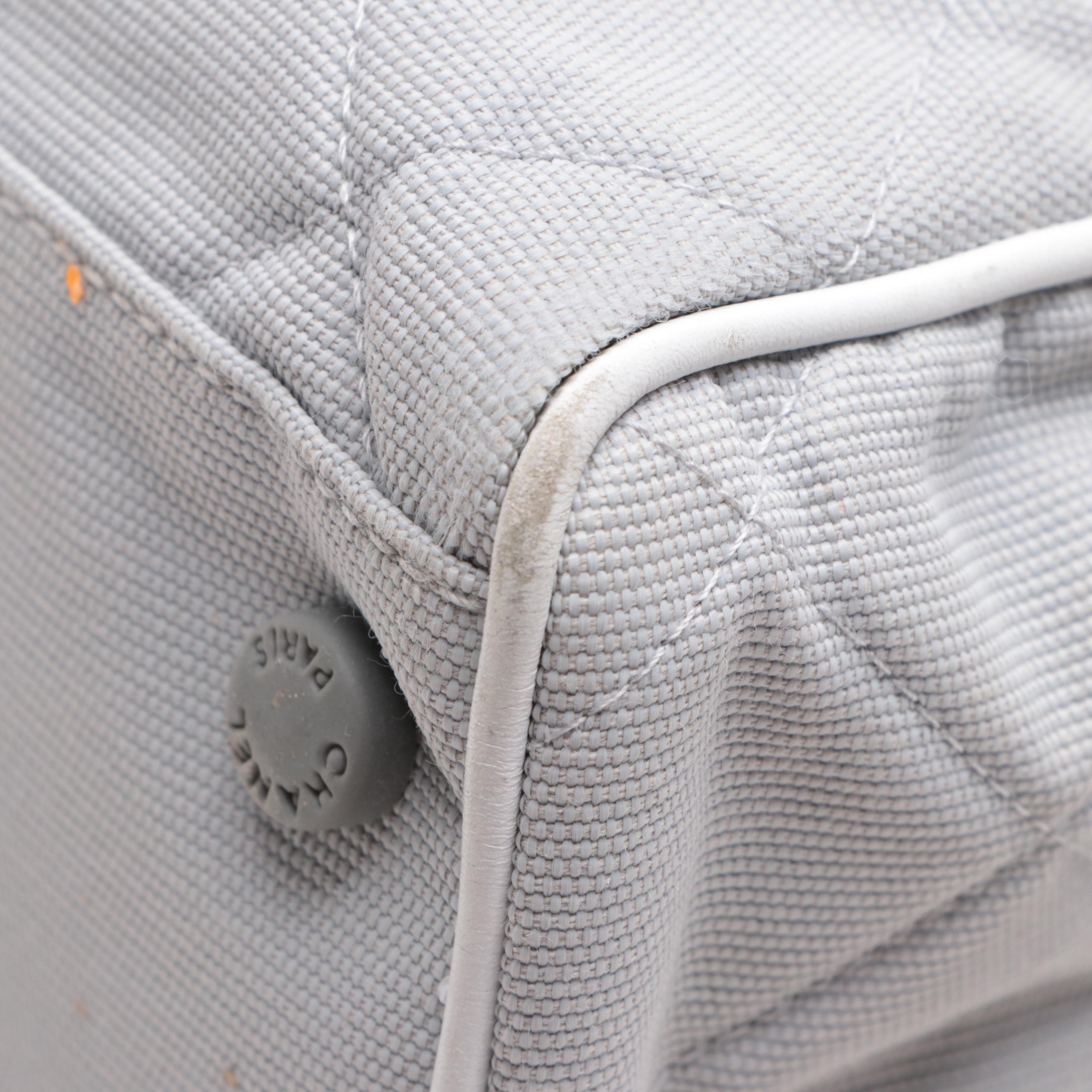 Chanel Logo Bowler Bag in Quilted Canvas and Leather