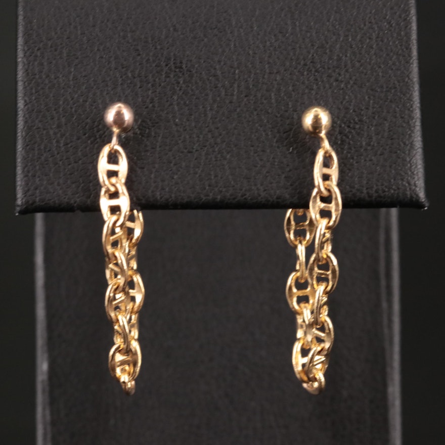 14K Figaro Chain Drop Earrings