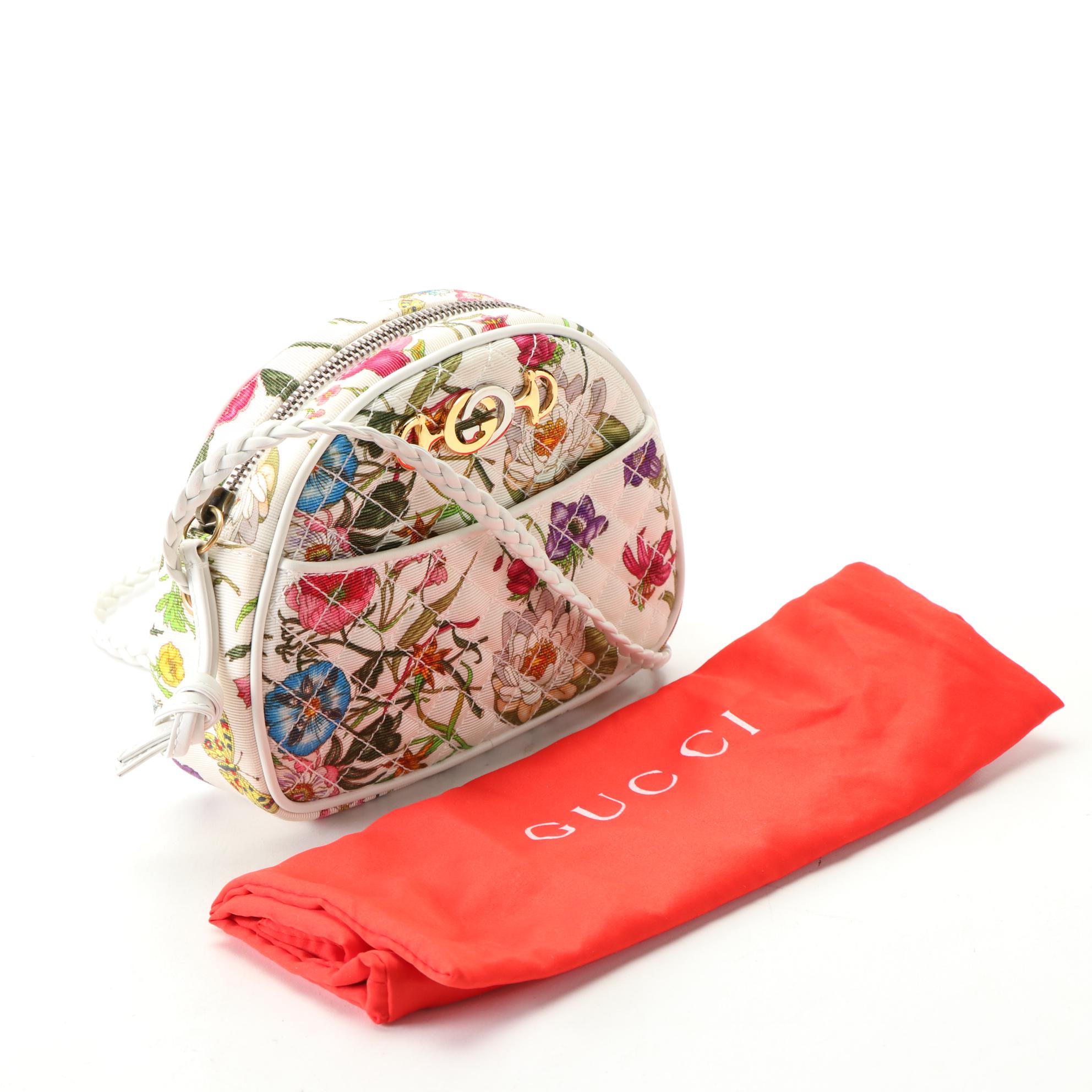 Gucci Mini Zumi Crossbody Bag in White Flora Trapuntata