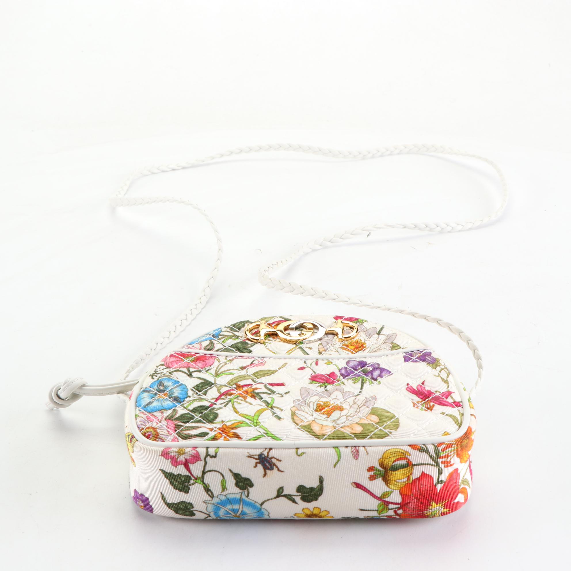 Gucci Mini Zumi Crossbody Bag in White Flora Trapuntata
