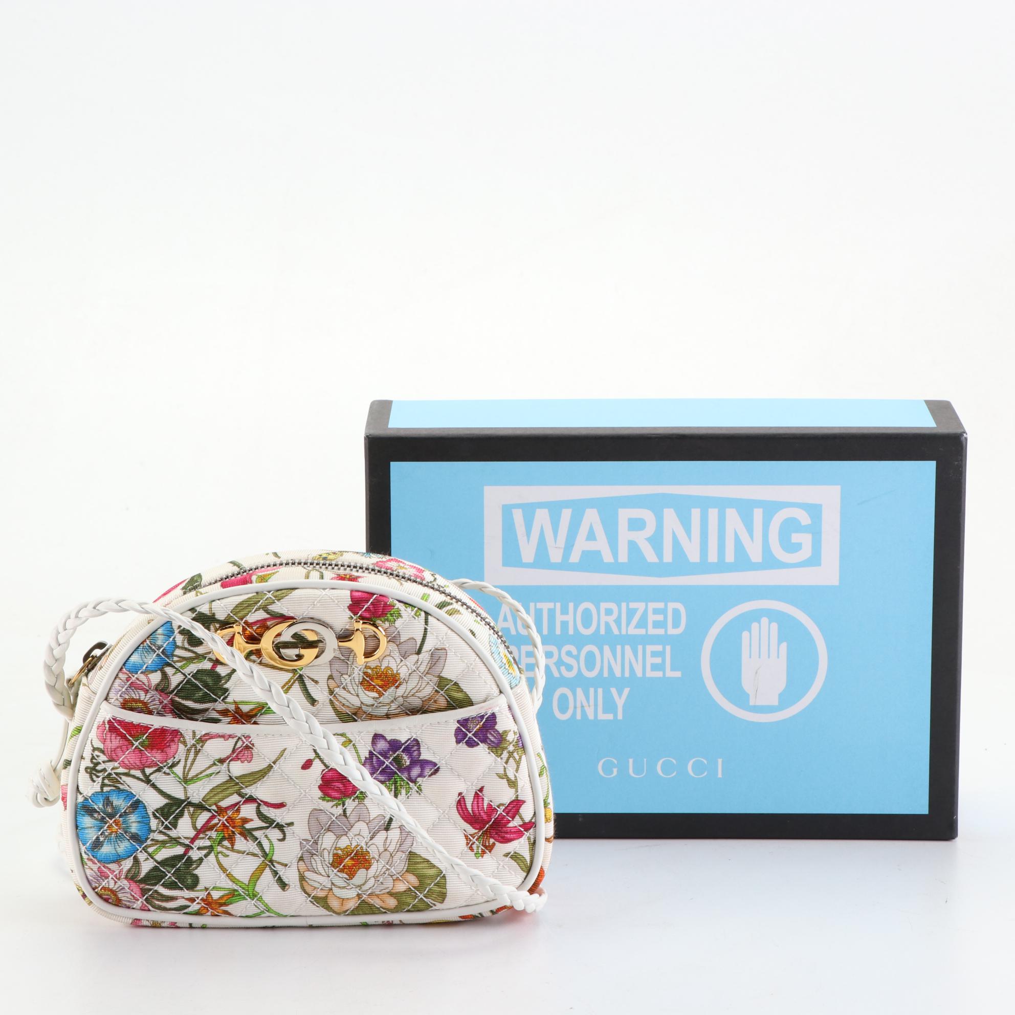 Gucci Mini Zumi Crossbody Bag in White Flora Trapuntata
