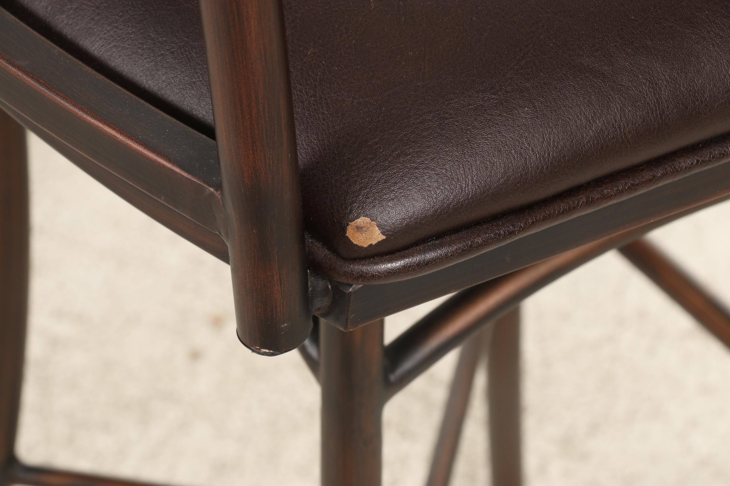 Pair of Faux Leather Upholstered Wood-Grained Metal Counter Stools