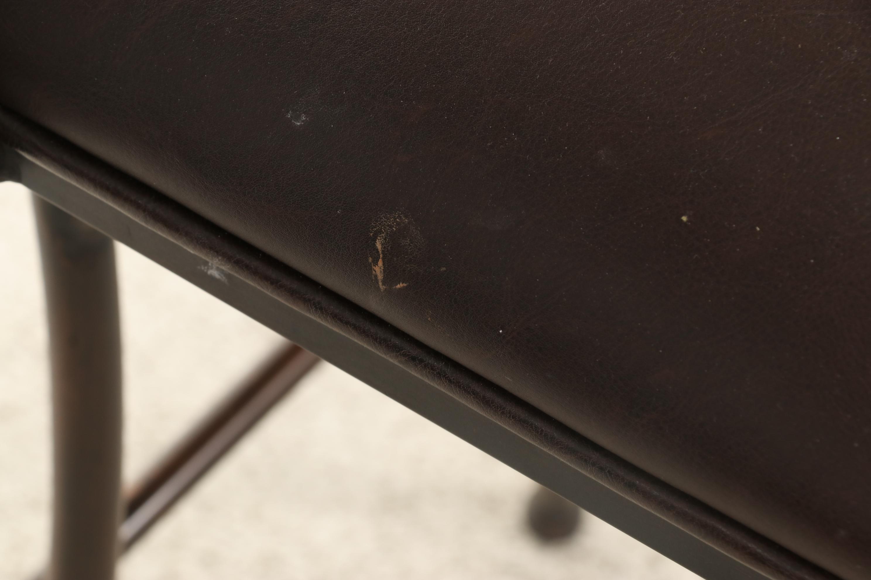 Pair of Faux Leather Upholstered Wood-Grained Metal Counter Stools