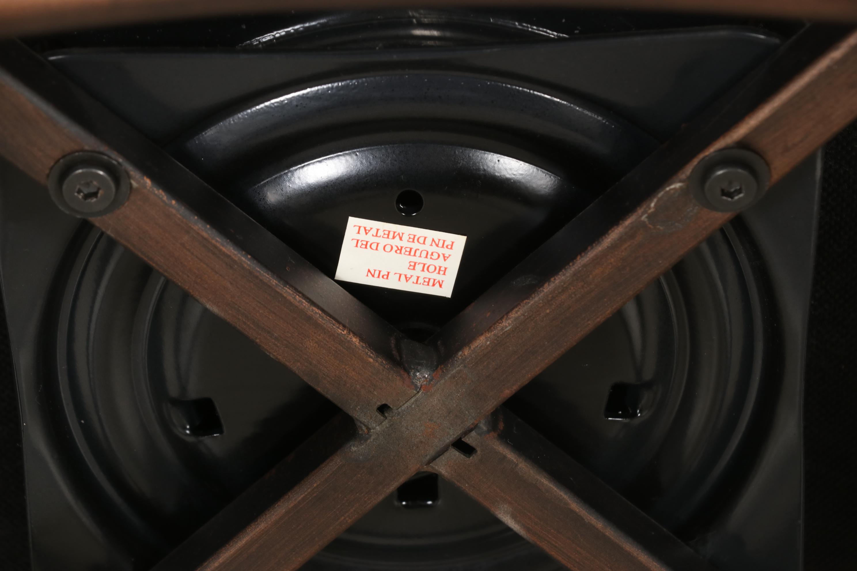Pair of Faux Leather Upholstered Wood-Grained Metal Counter Stools