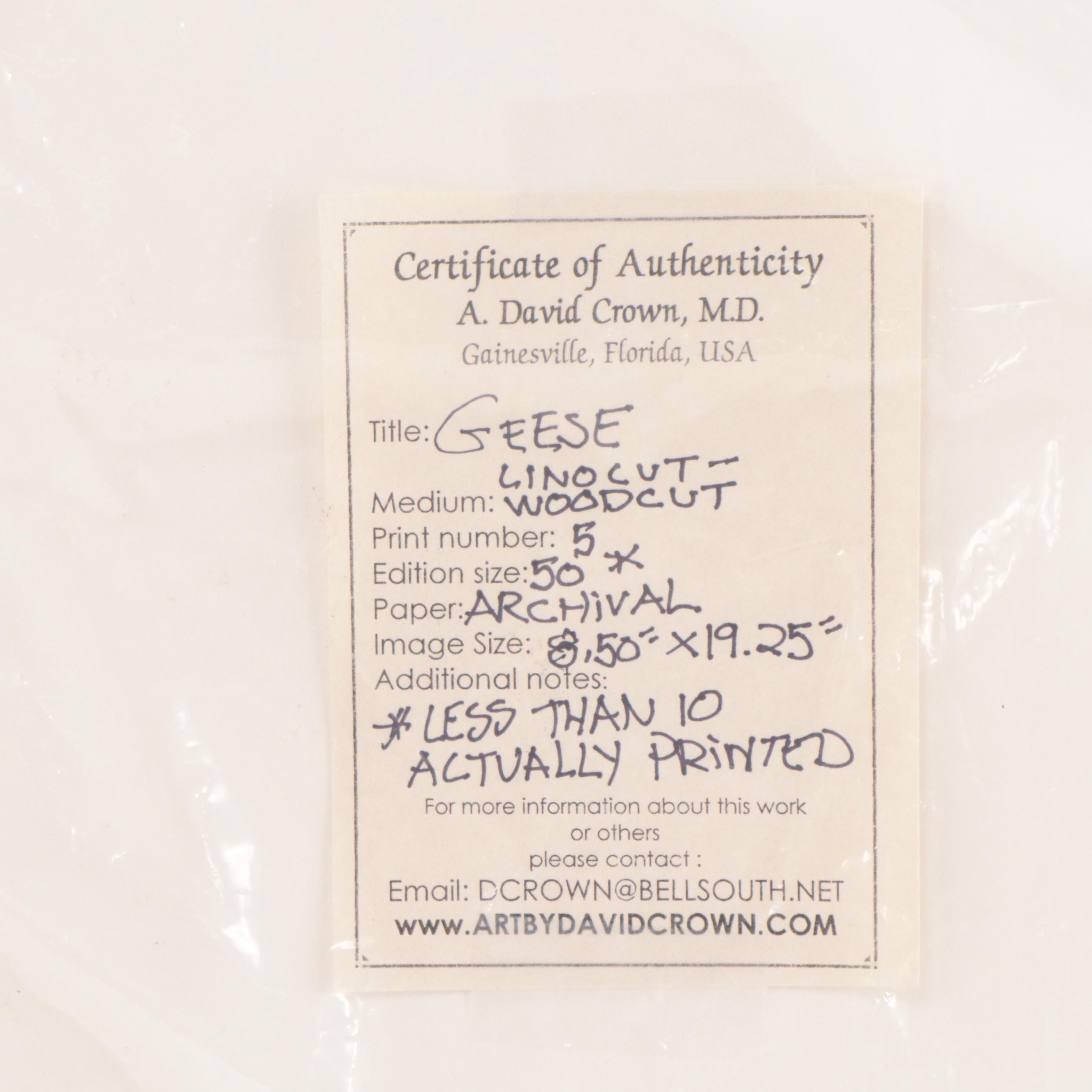 A. David Crown Relief Print "Geese I"