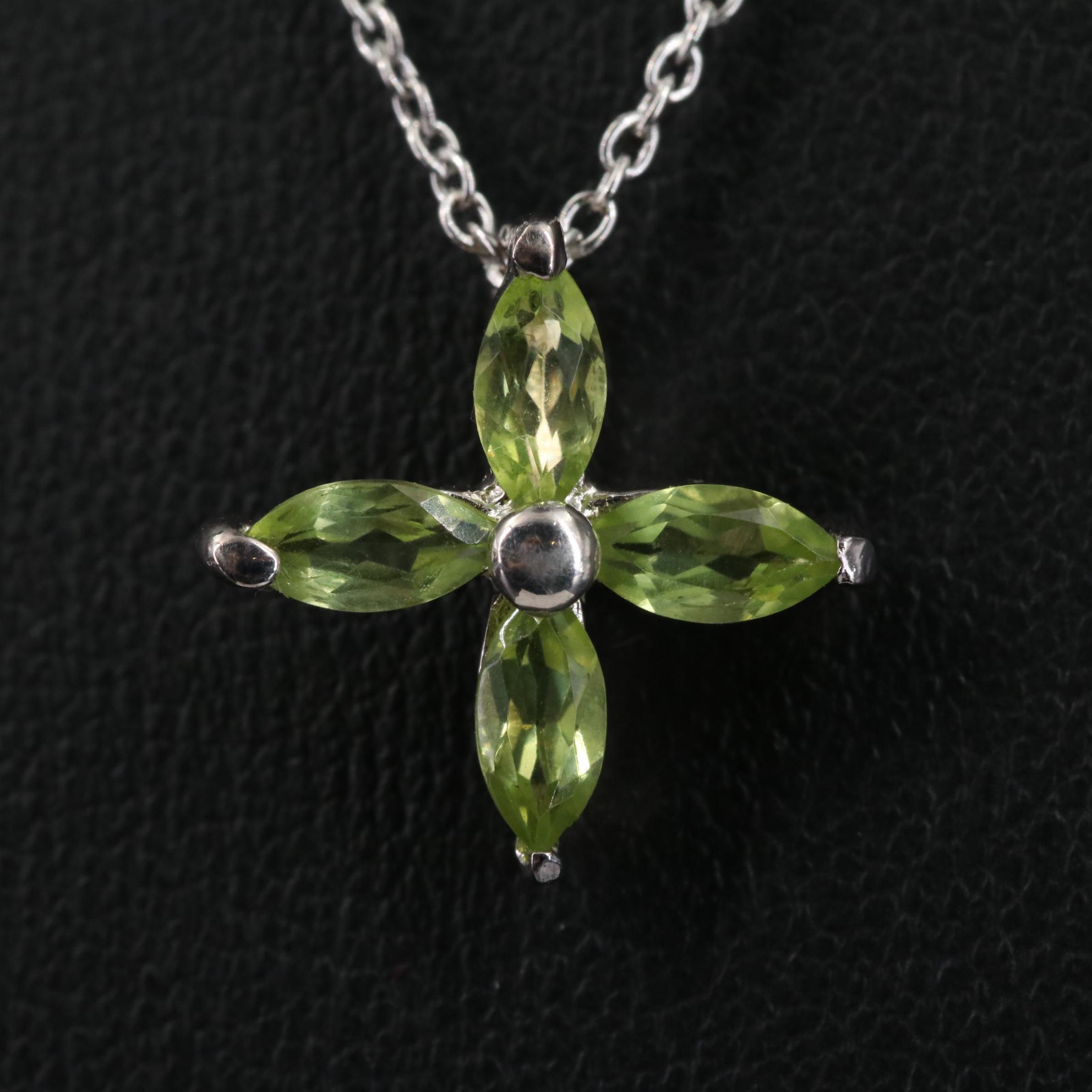 Sterling Peridot Flower Pendant Necklace